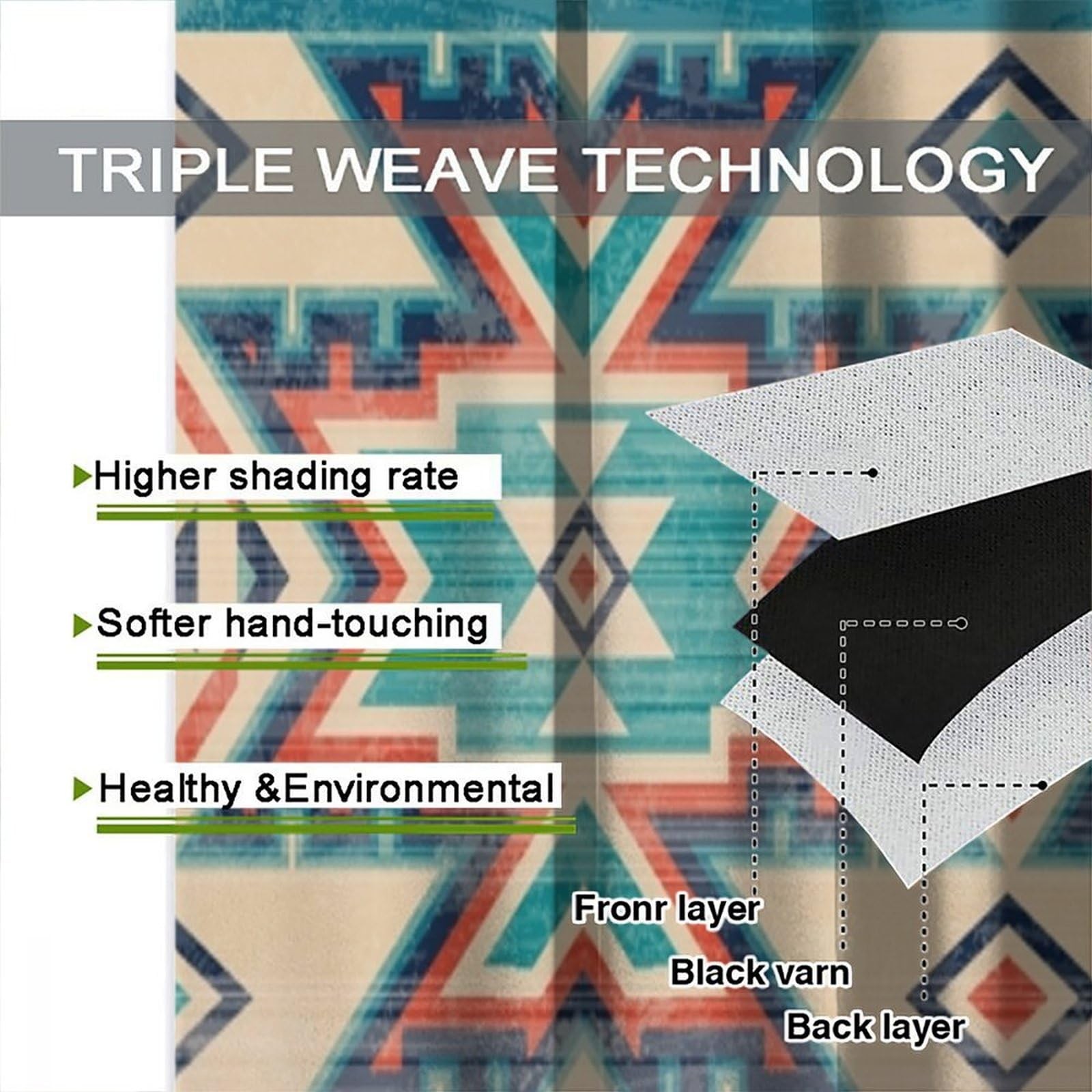 Aztec Thermal Insulated Curtain, Native Western Fantasy Boho Tribal Southwest…