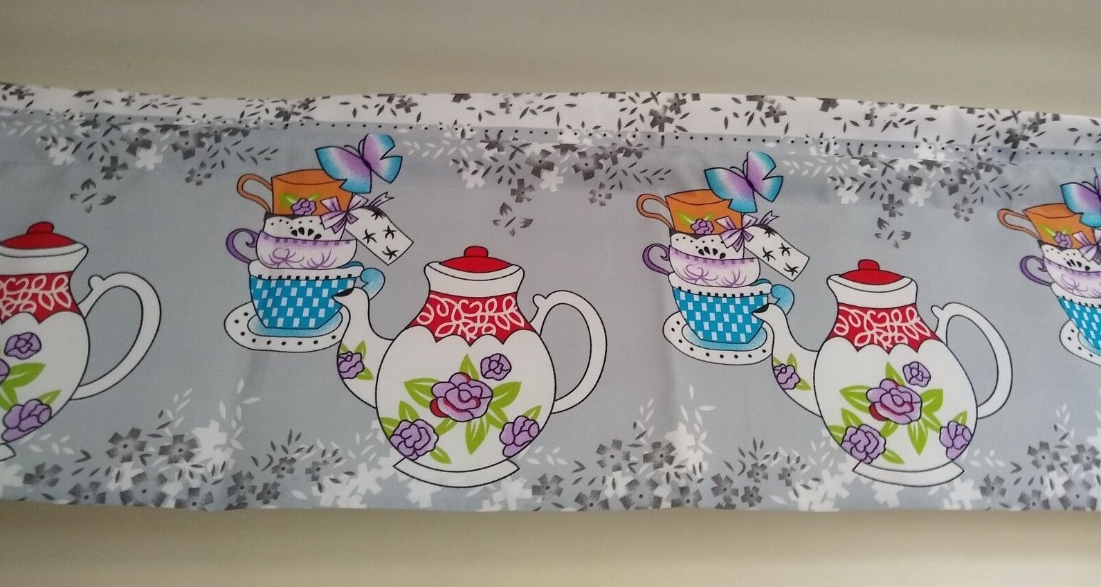 Teapot Kitchen Valance 12″ & 14″ Teacup Prints Teatime Lined Kitchen Valance