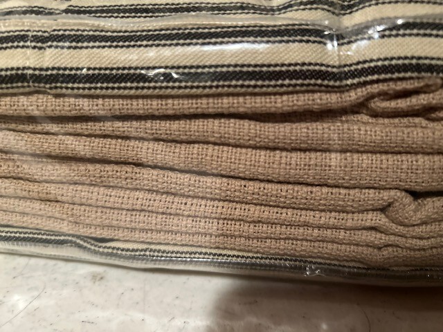 Farmhouse tan Window Curtains with ticking black stripe