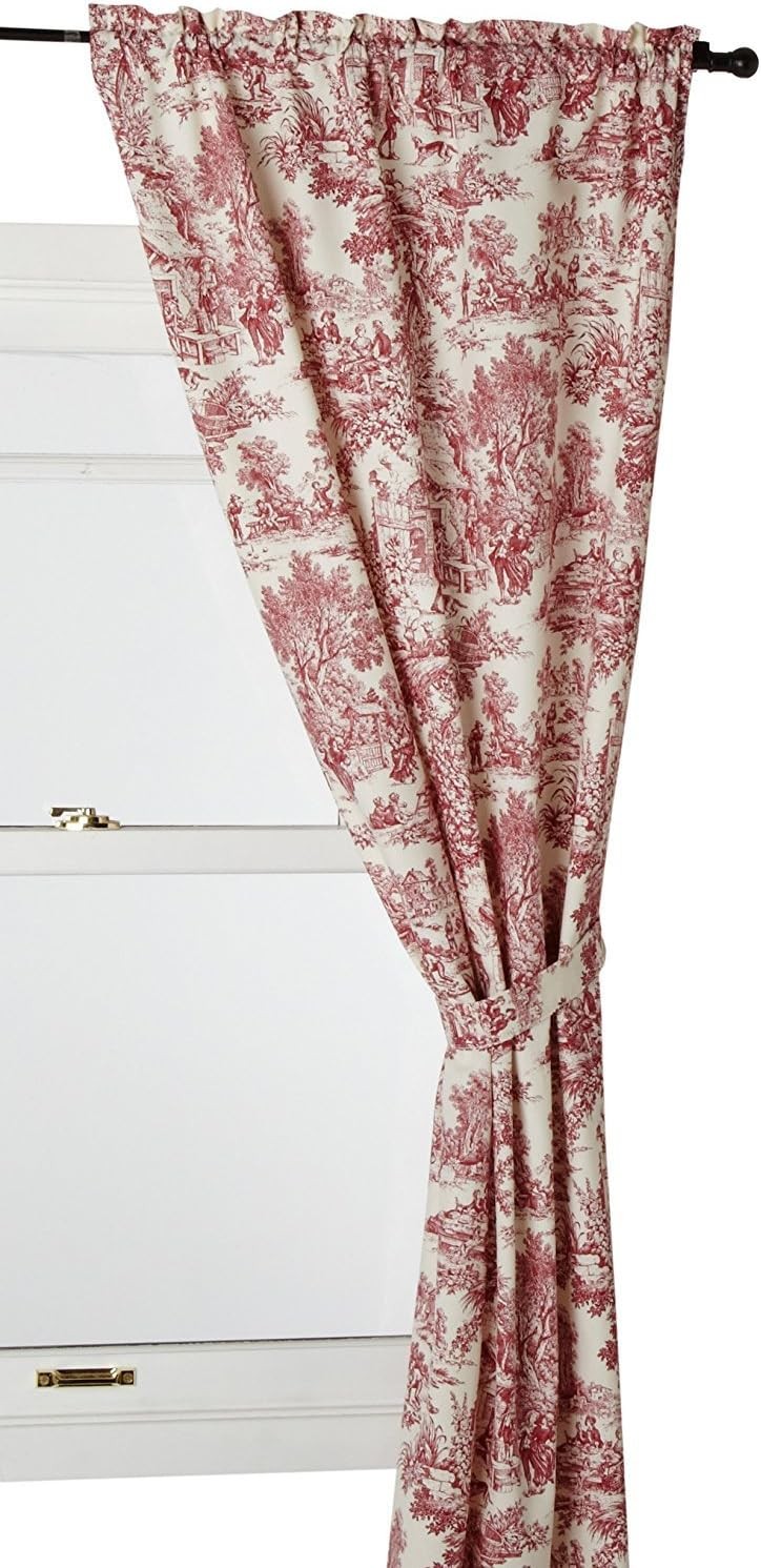 Victoria Park Toile 68-Inch-by-54 Inch Tailored Panel Pair W/ Tiebacks Red