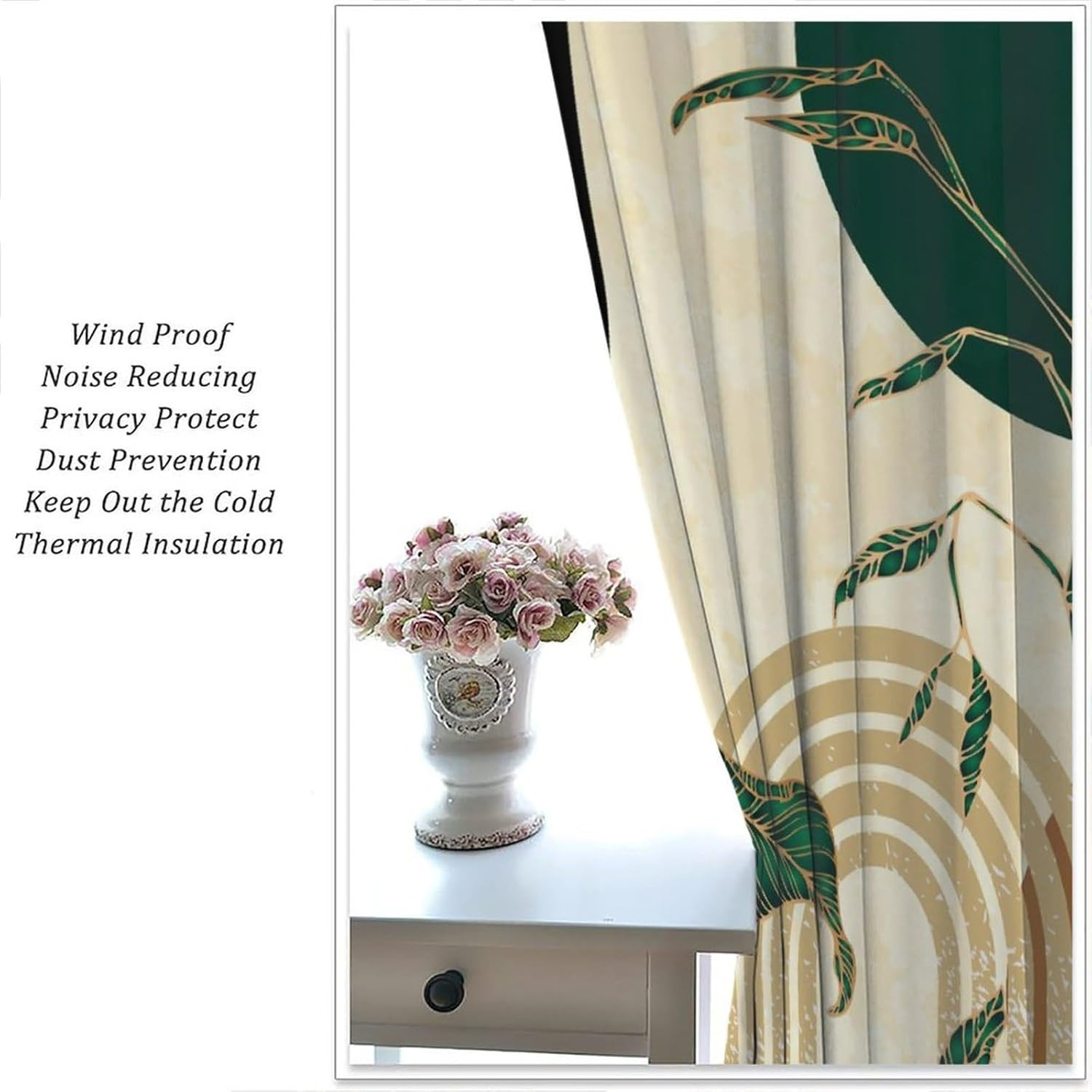 Green Boho Modern Curtains,Abstract Minimalist Retro Mid Century Art Printed Win
