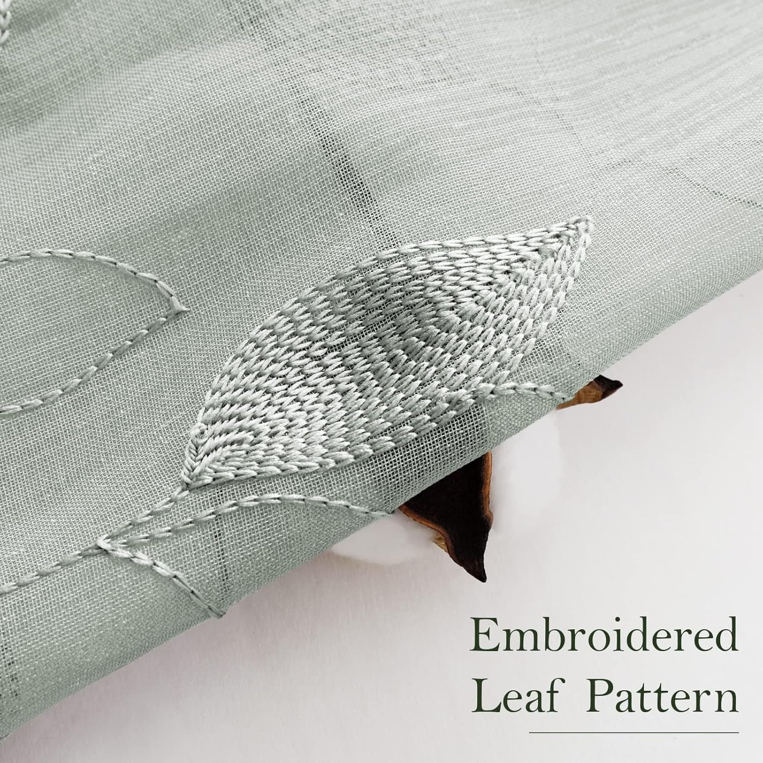 Sage Green Sheer Curtains 52 X 63 Inches Length 2 Panels Embroidered Leaf Patter