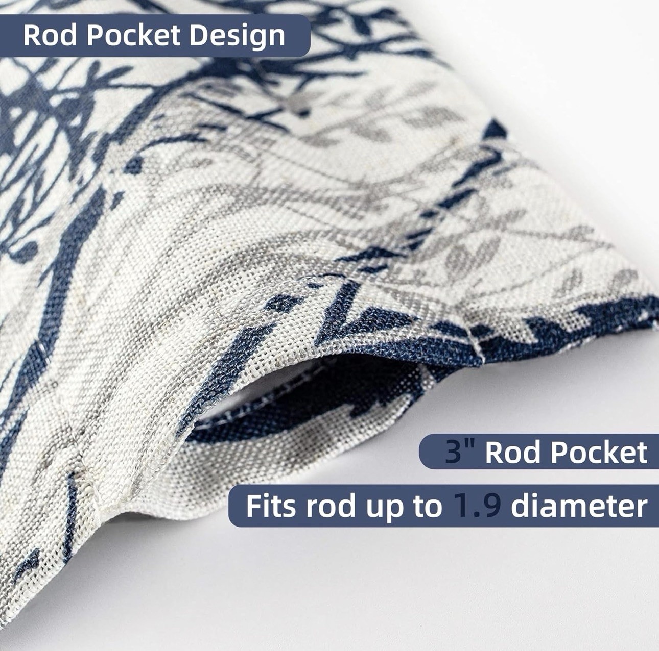DriftAway Tree Branch Linen Blend Lined Blackout Rod Pocket Valance Blue 52 x 18