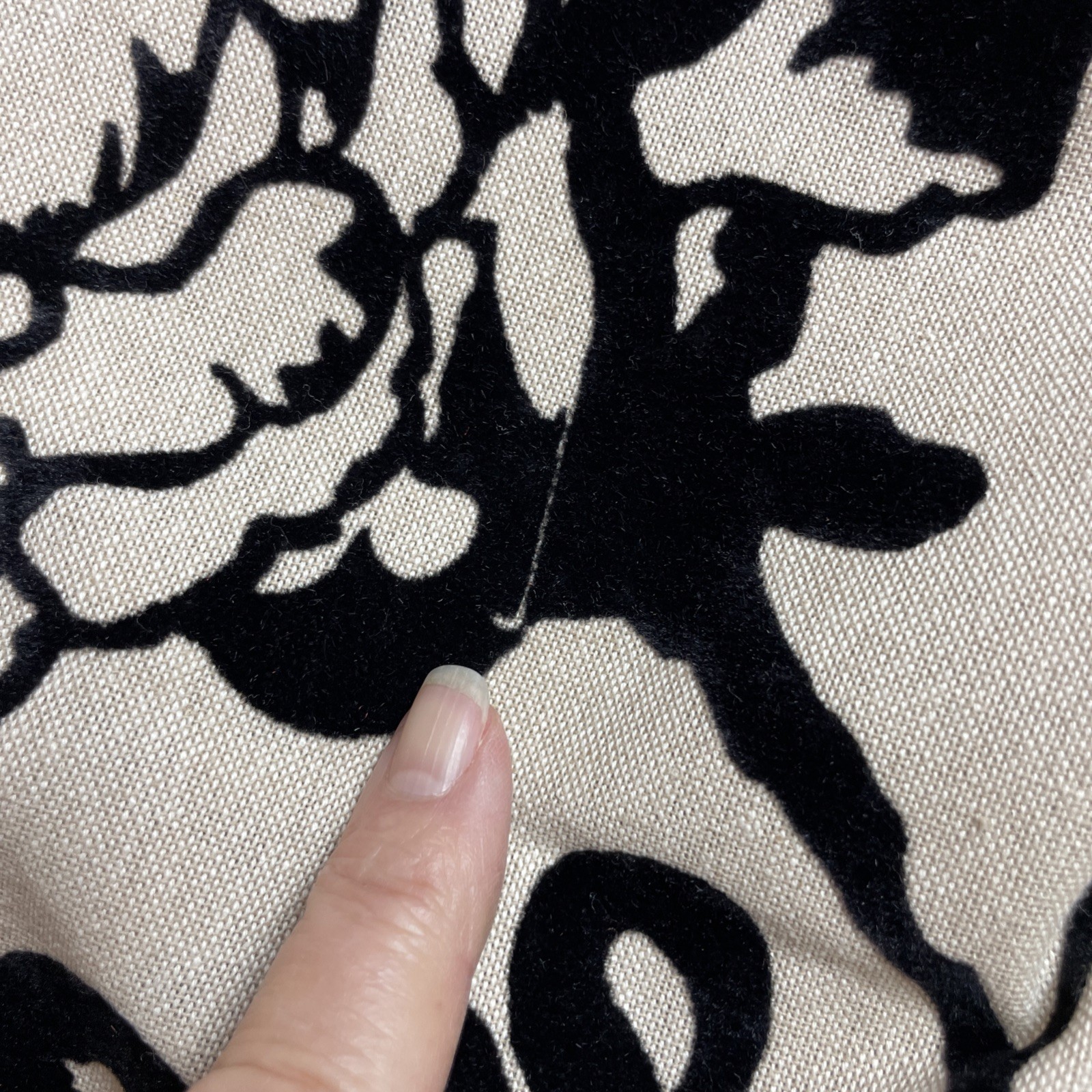 2 World Market Flocked Floral Curtain Panels 48″x84″ Beige Black Canvas Tab Boho
