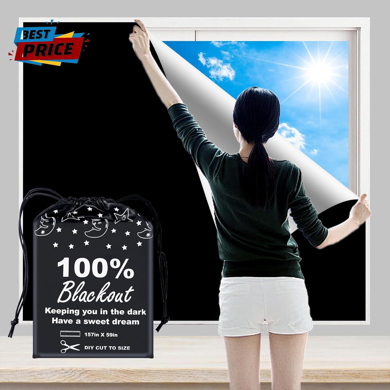 100% Blackout Blind Curtains Window Cover [157″ X 59″ XXL] [DIY Cut to Any Size