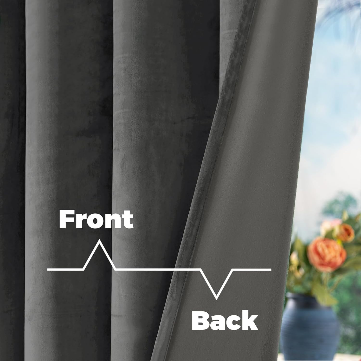 Elegant Grey Velvet Thermal Insulated Curtains 120″ Long – Set of 2 Panels
