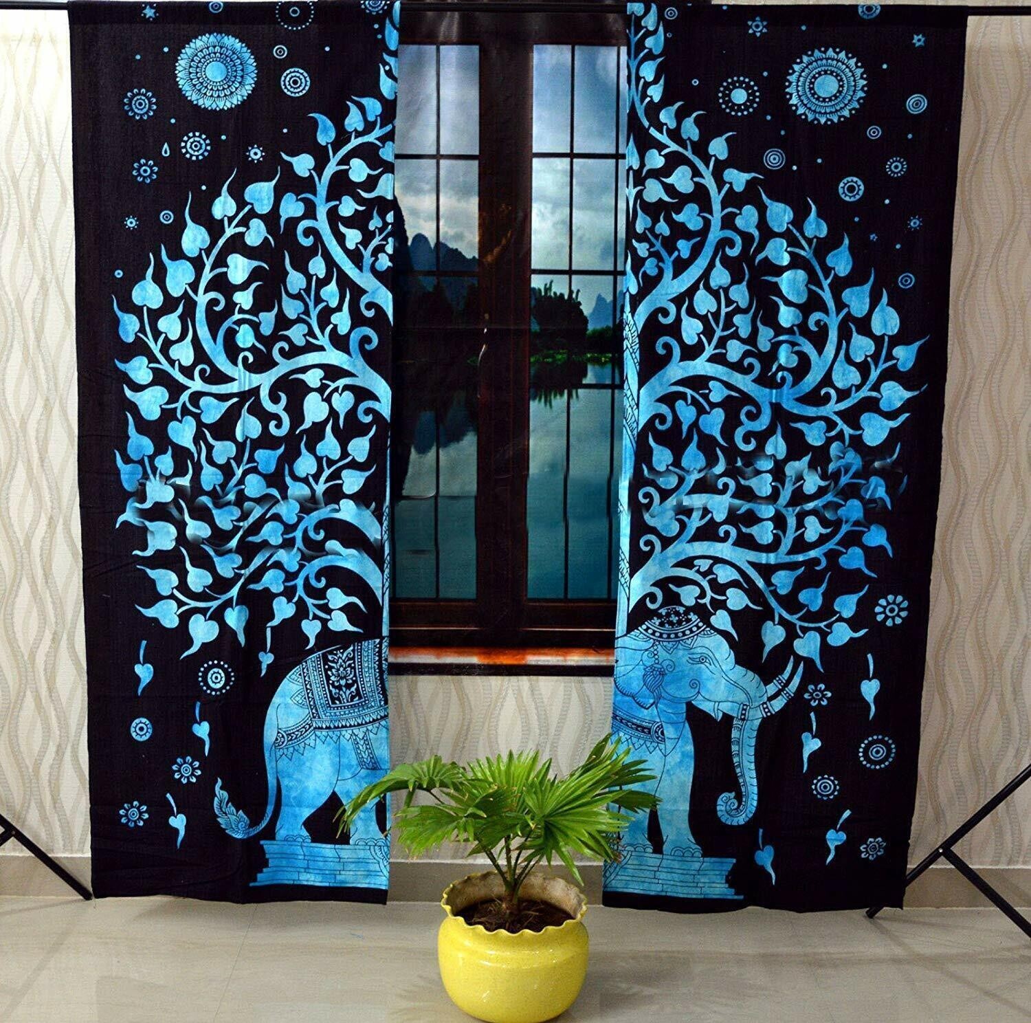 Tree Elephant Cotton Boho Mandala Curtain Tapestry Room Decor Wall Drapes Panel