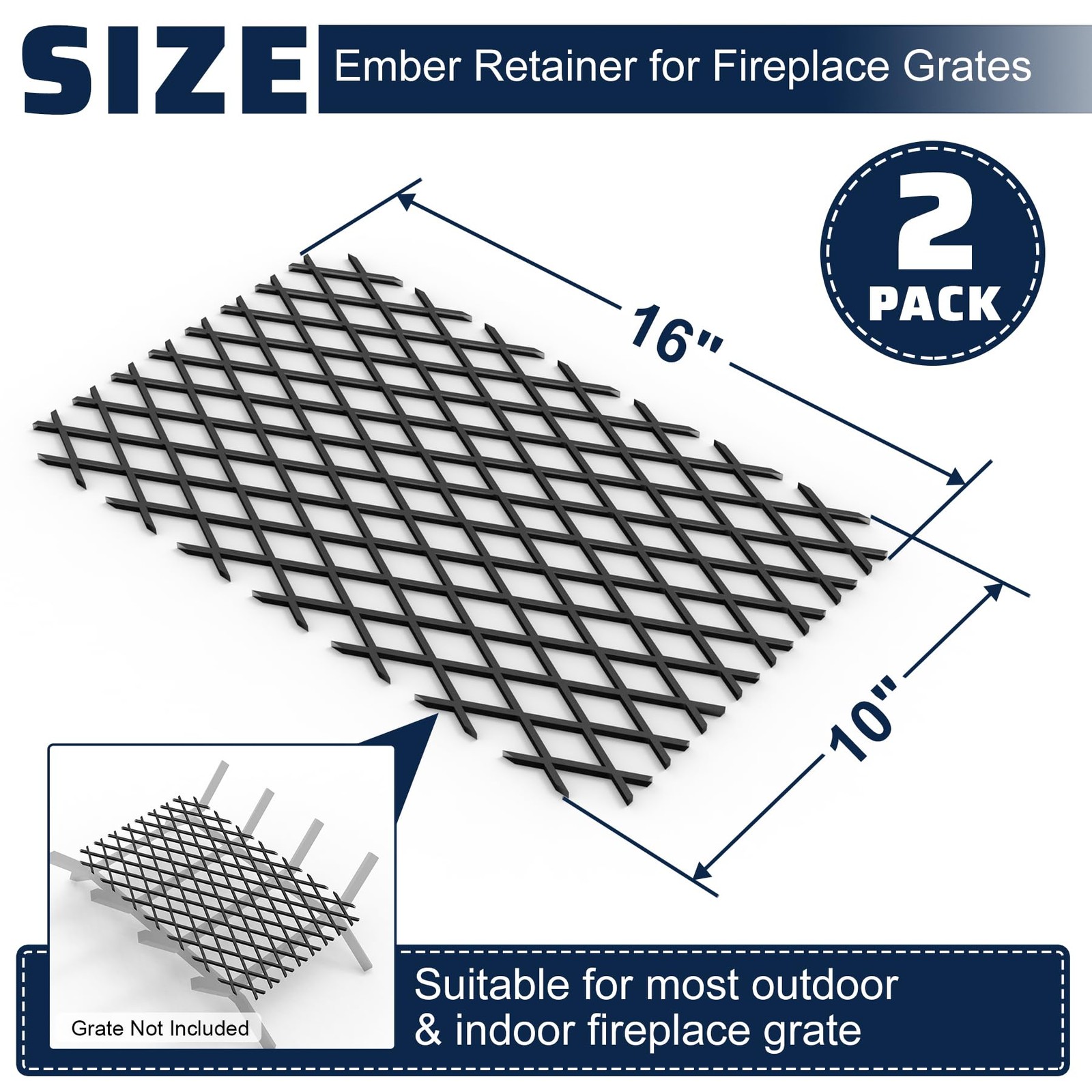 2 PCS Ember Retainer Fireplace Grate Metal Mesh Keep Embers 16×10 Inch Tool
