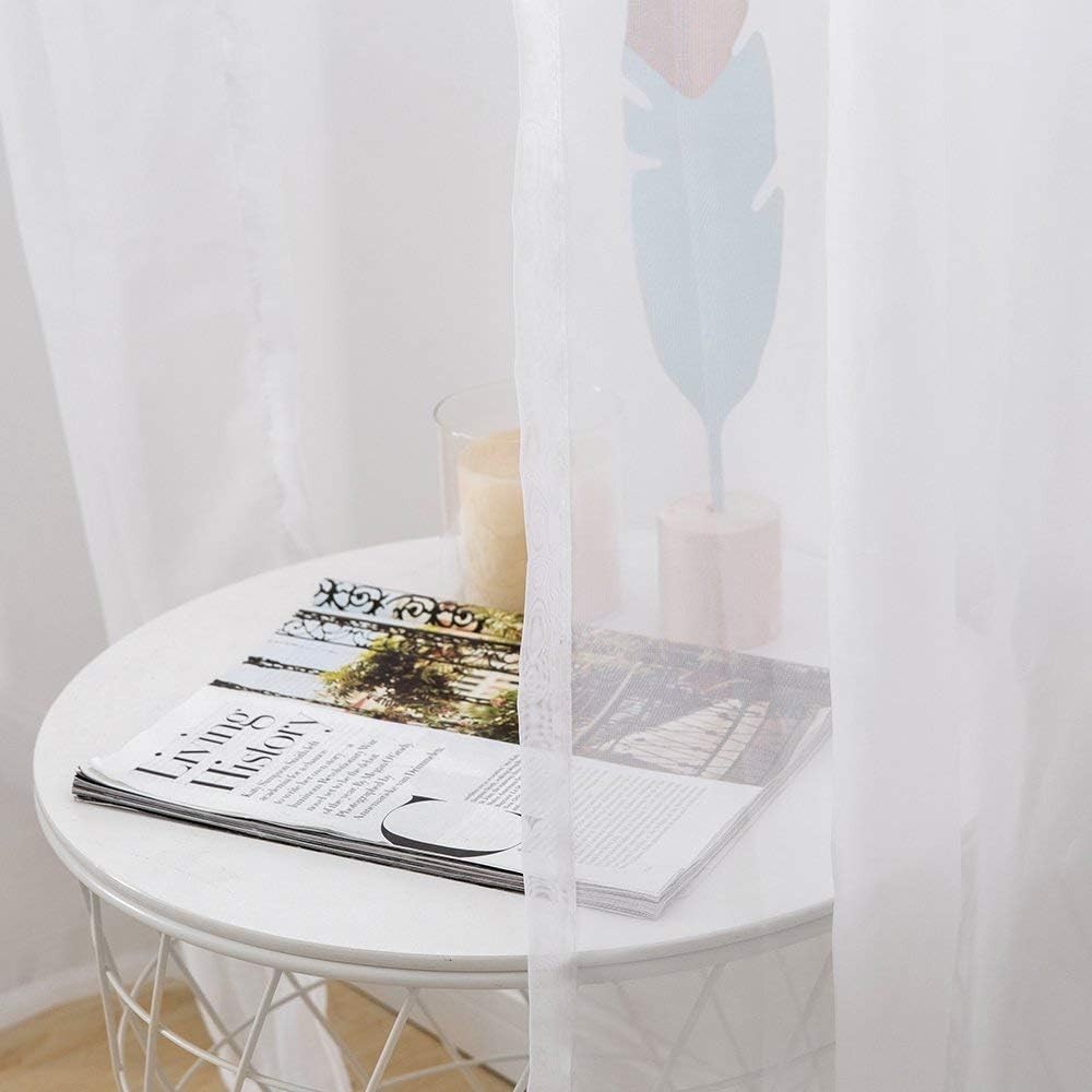 Contemporary Light Filtering White Sheer Curtains with Rod Pocket – 2 Panels