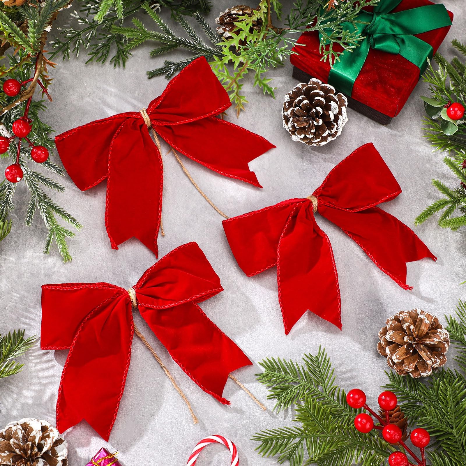 12 PCS Wine Red Valentines Velvet Bows Decorations Ornaments Party 6×6 Inch