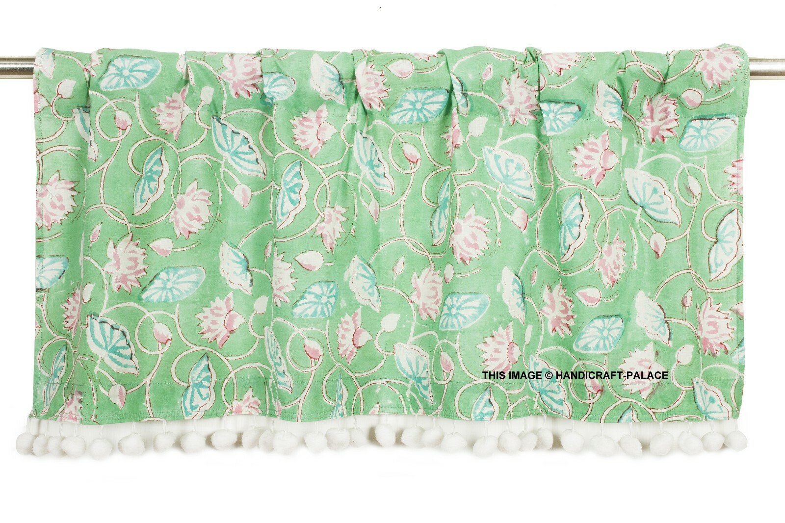 Hand Block Print Cotton Fabric Kitchen Cafe Window Curtain Valance Farmhouse