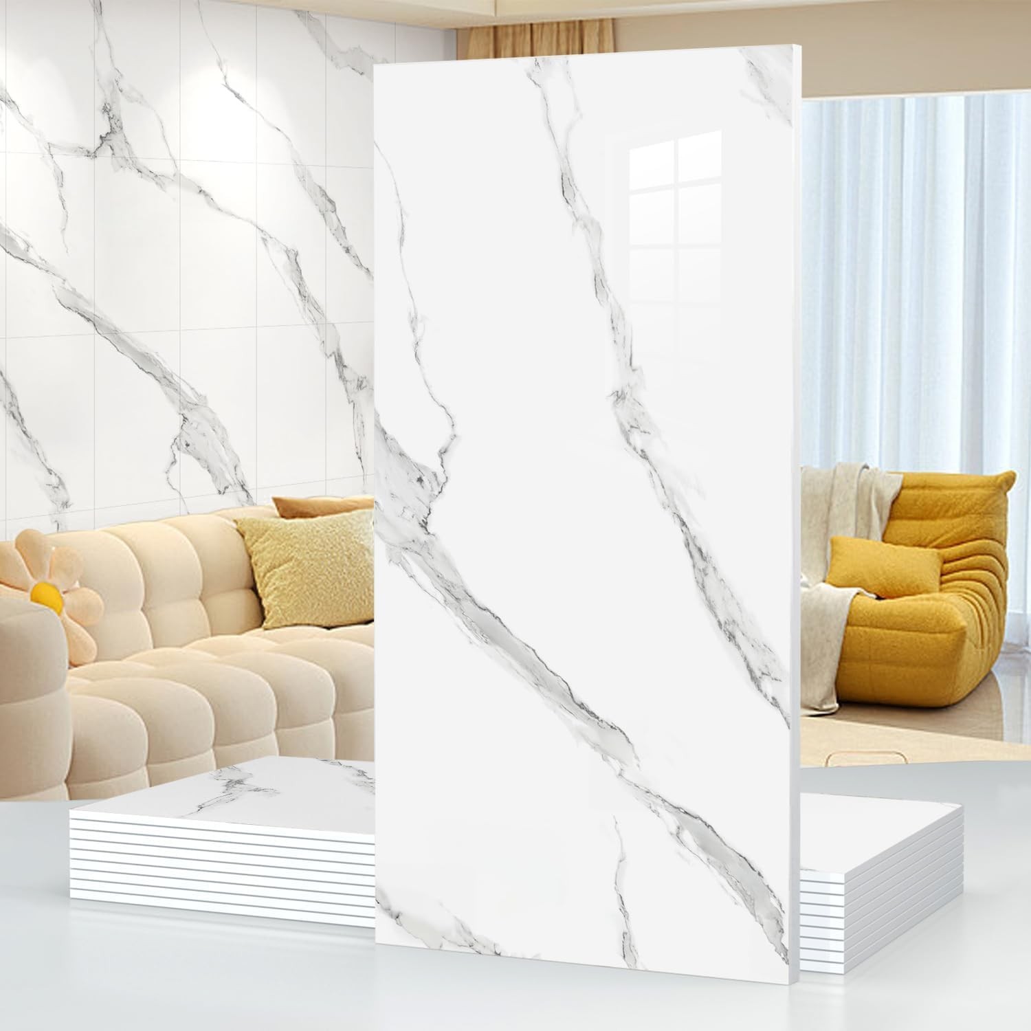 10pcs Thick Marble Peel and Stick Waterproof Wall Panels,Heat-Resistant Backs…