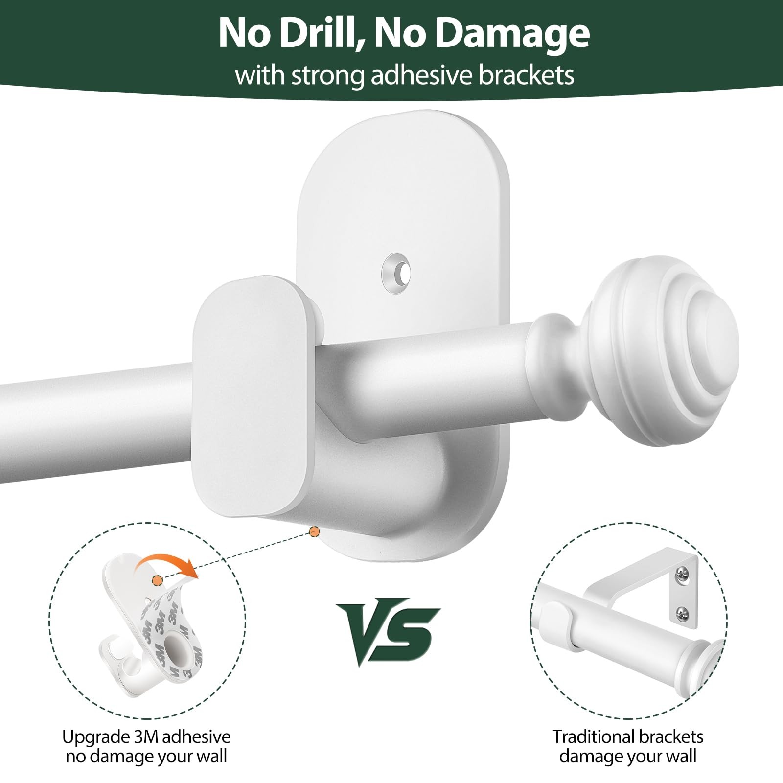 KAMANINA Curtain Rods No Drilling for Windows 32 to 86 Inches, 32-86″, White