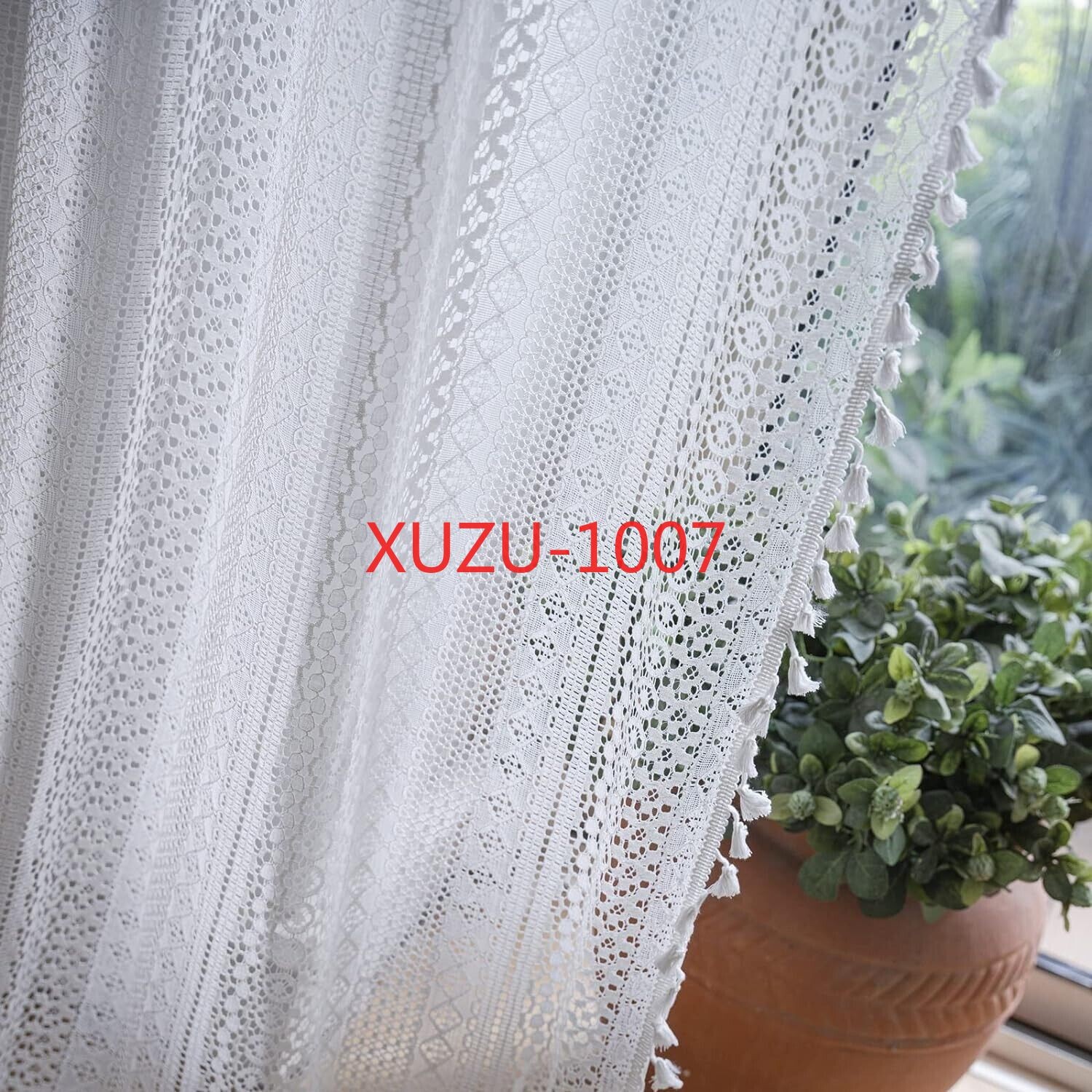 Crochet Lace Curtain Panels Window Drapes Bedroom Living Room Rod Pocket Rustic
