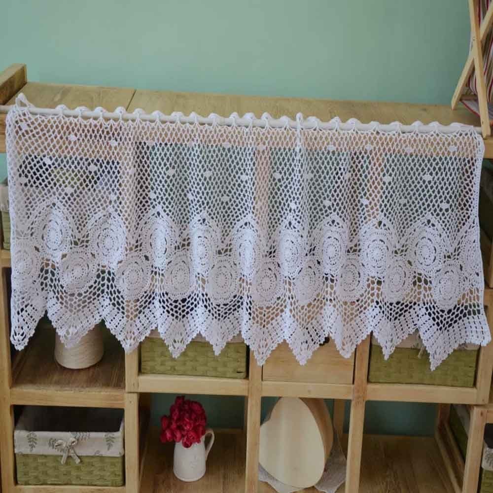 Vintage Hand Crochet Lace Kitchen Valance Cafe Short Curtain Farmhouse Decor