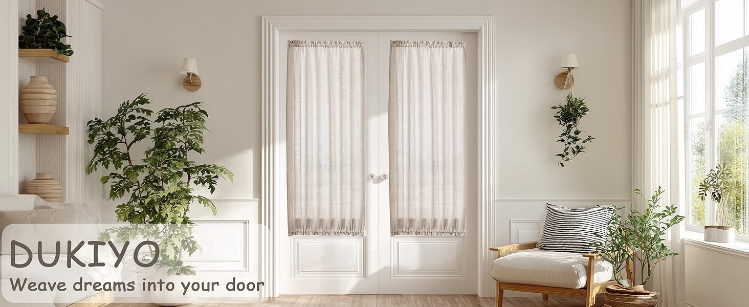 2 Pieces French Door Curtains Linen W35 x L72 Dual Rod Pocket Light Coffee Semi