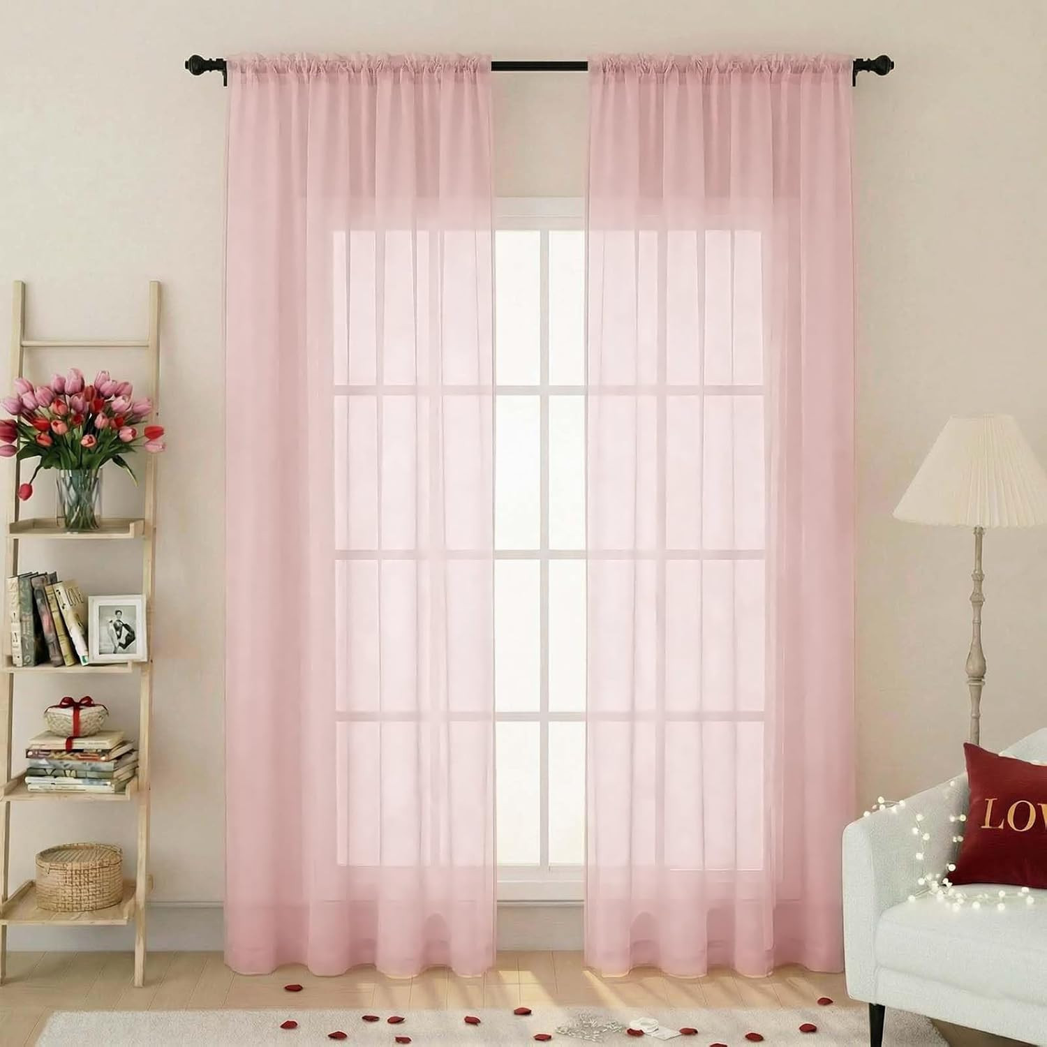Blush Sheer Curtains 84 Inches Long 2 Panels, Soft Airy Light Filtering Curtains
