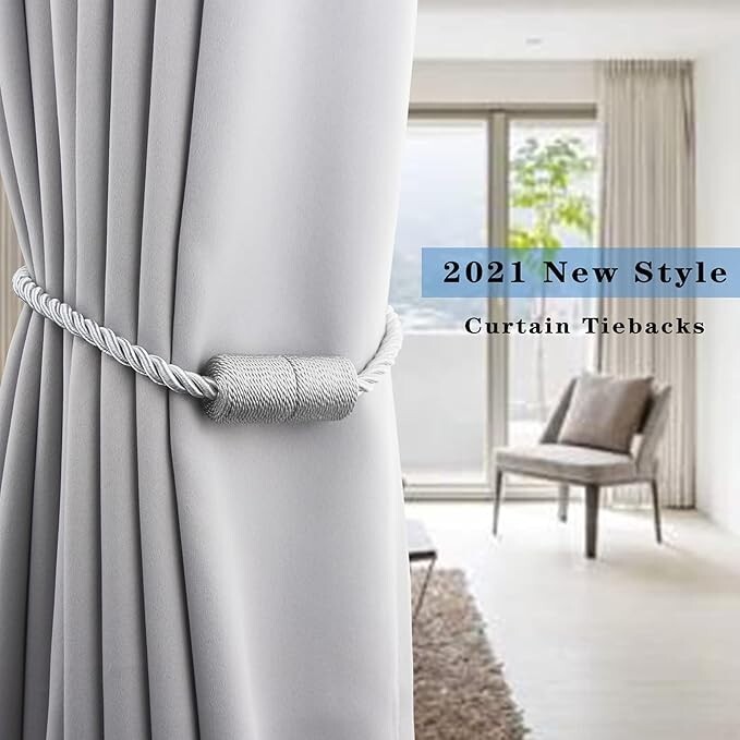 4 PCS Magnetic Curtain Tiebacks Elegant Decorative Tie Backs Drapes Grey Silver