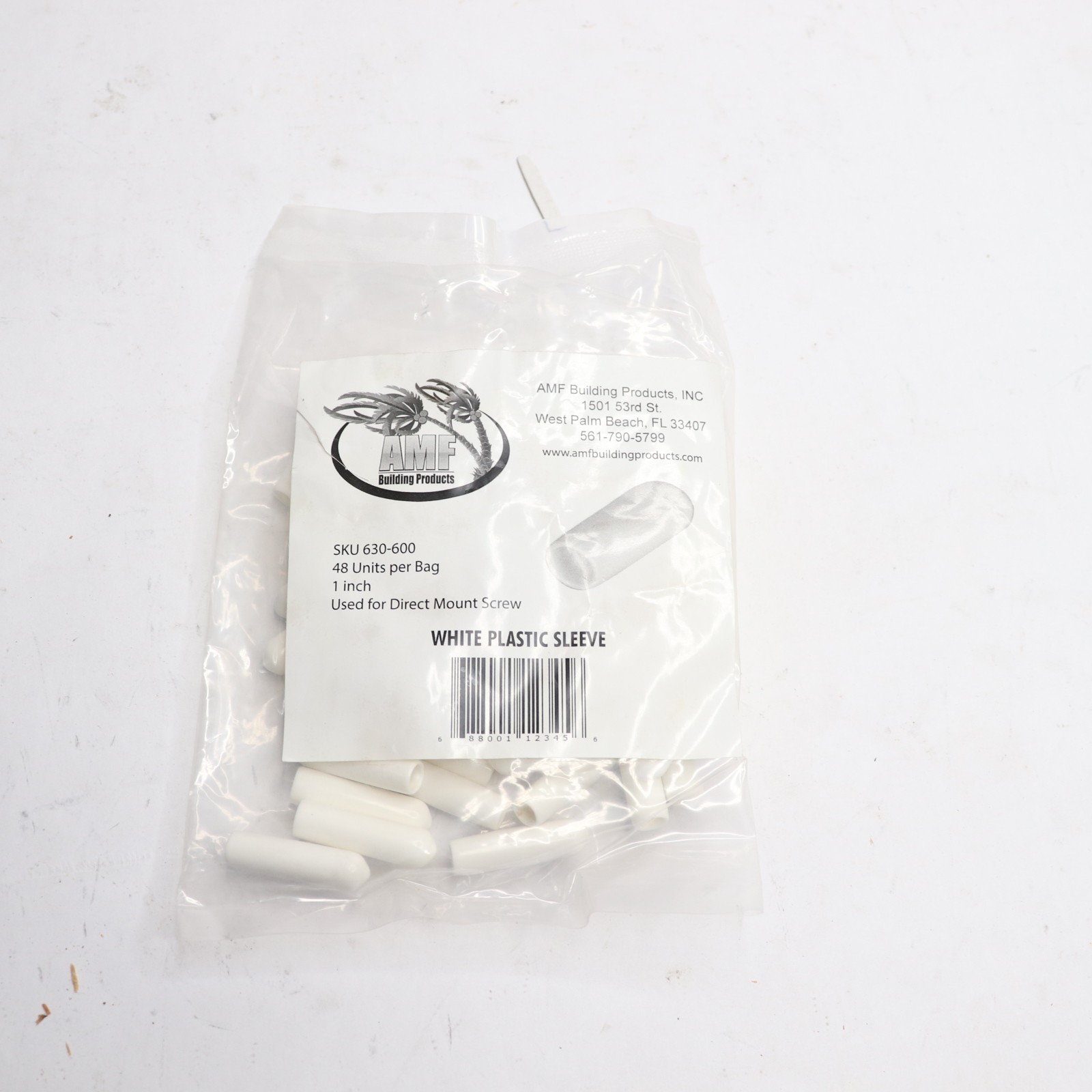 (48-Pk) Plastic Sleeve White 0.75 in. 630-600