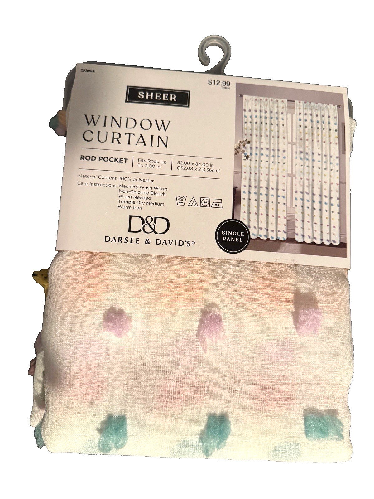 Daisy & David Pom Poms Sheer Polyester Single Panel 37″ X 84″ Multicolor New