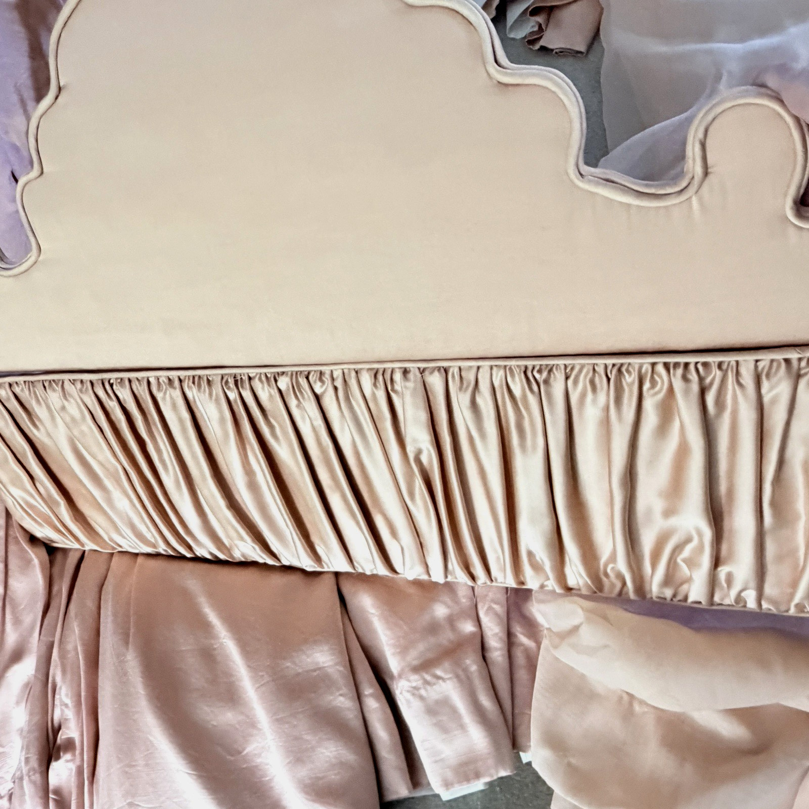 Window Cornice Satin & Silk with Matching Custom Peach Drapery 9 Pieces Total