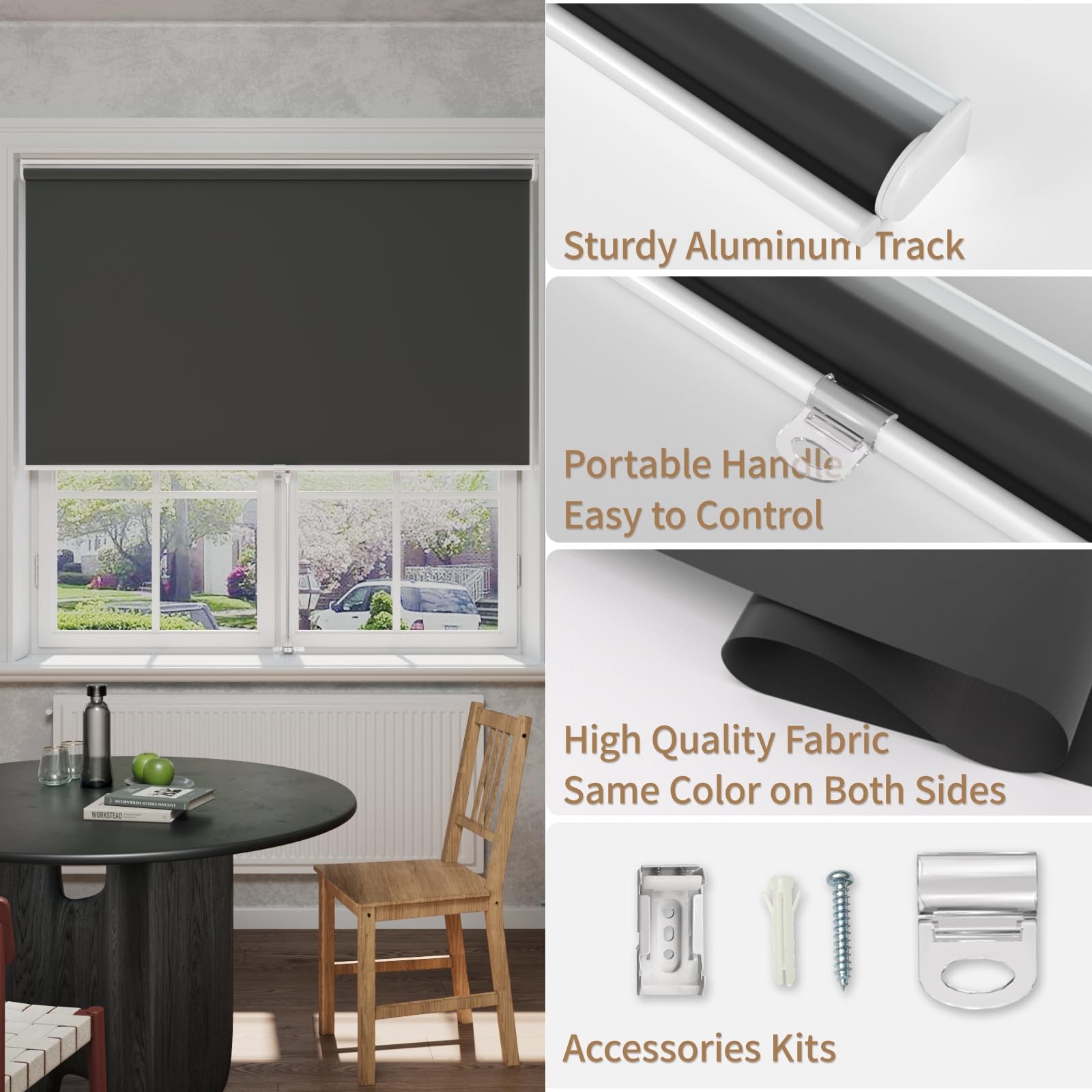 Myshade Blackout Cordless Roller Shades Room Darkening Free-Stop Roll Up Blinds