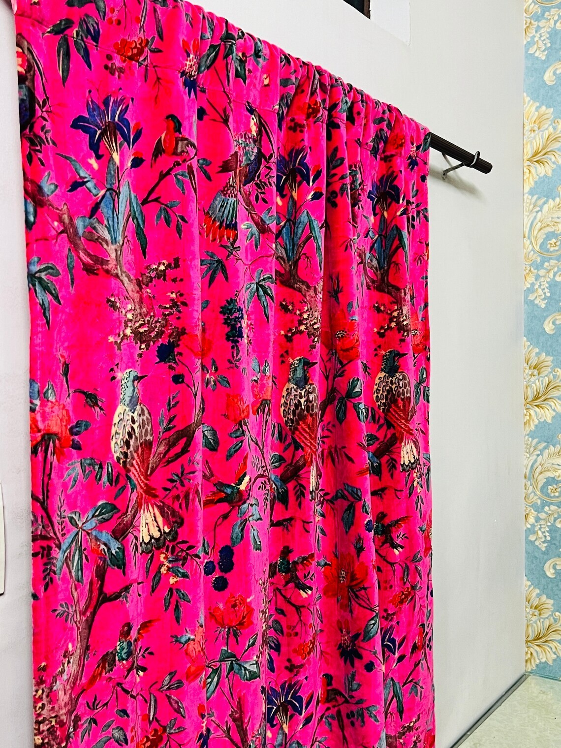 2 PC INDIAN VINTAGE COTTON VELVET CURTAIN DRAPE WINDOW DECOR HEAVY DOOR CURTAIN
