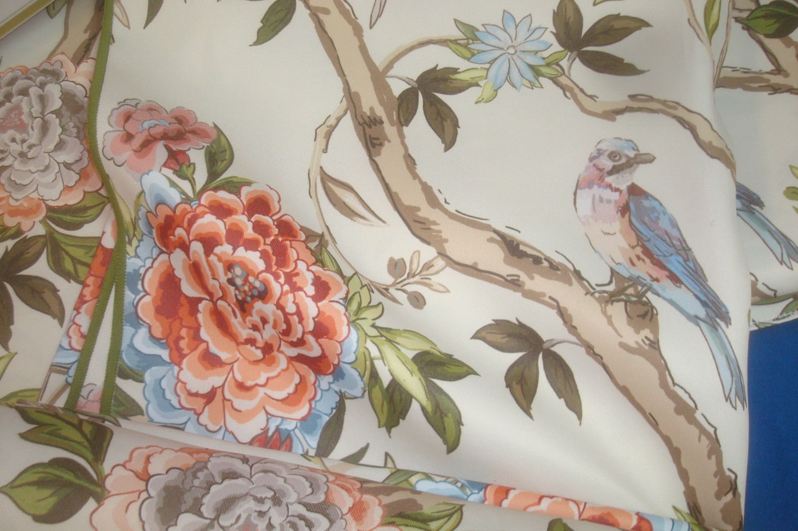 NWT Lillian August Window Curtain Panels Fancy Floral w/ Birds ea 38 x 96″ lg
