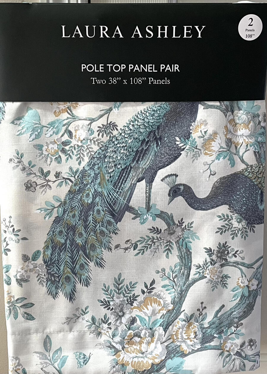 NEW~Set of 2~Laura Ashley Belvedere Peacock Curtains~Panels~Ivory~Teal~38×96