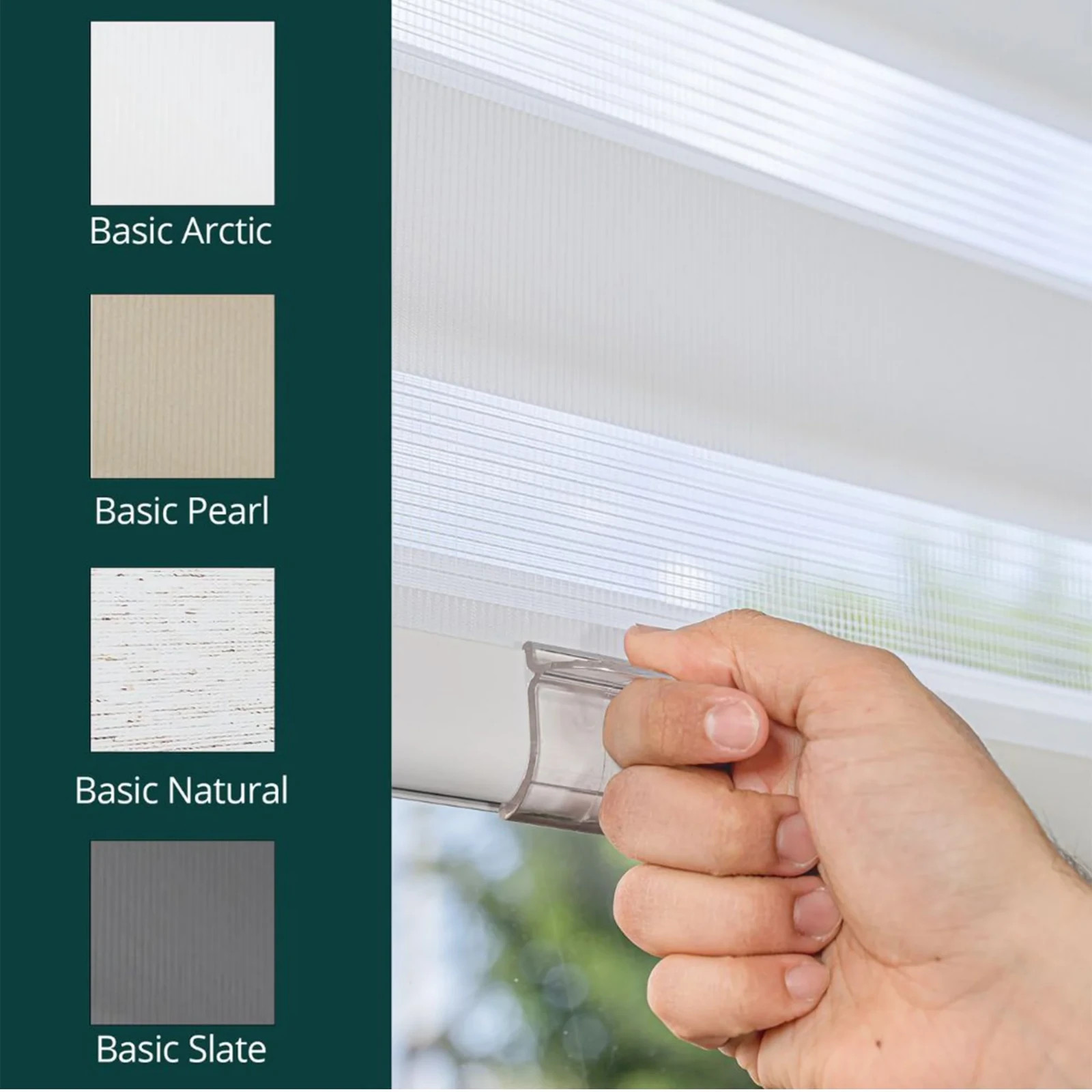 Basic Arctic Cordless Dual Layer Zebra Roller Window Shade – 35″ W x 72″ L