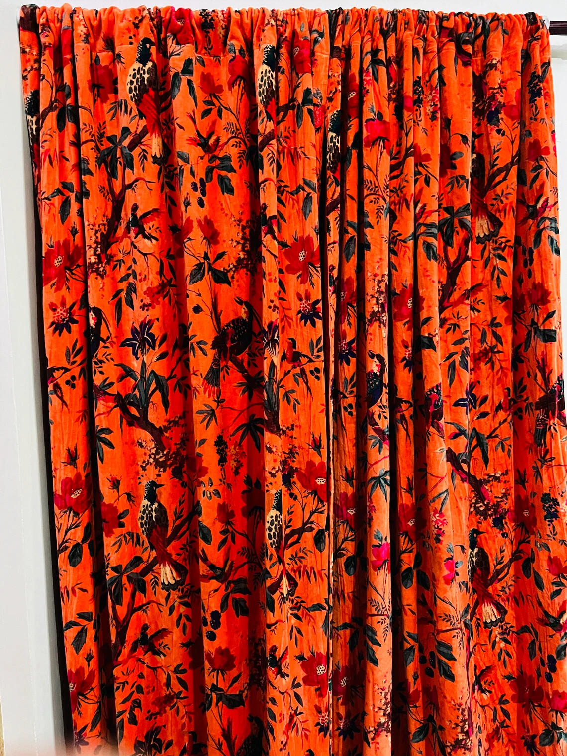 2 PC INDIAN VINTAGE COTTON VELVET CURTAIN DRAPE WINDOW DECOR HEAVY DOOR CURTAIN