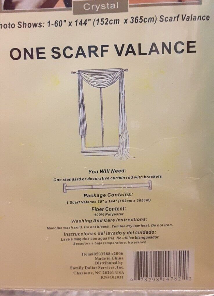 Interiors By Design Crystal One Scarf Valance 60 x 144 NIB