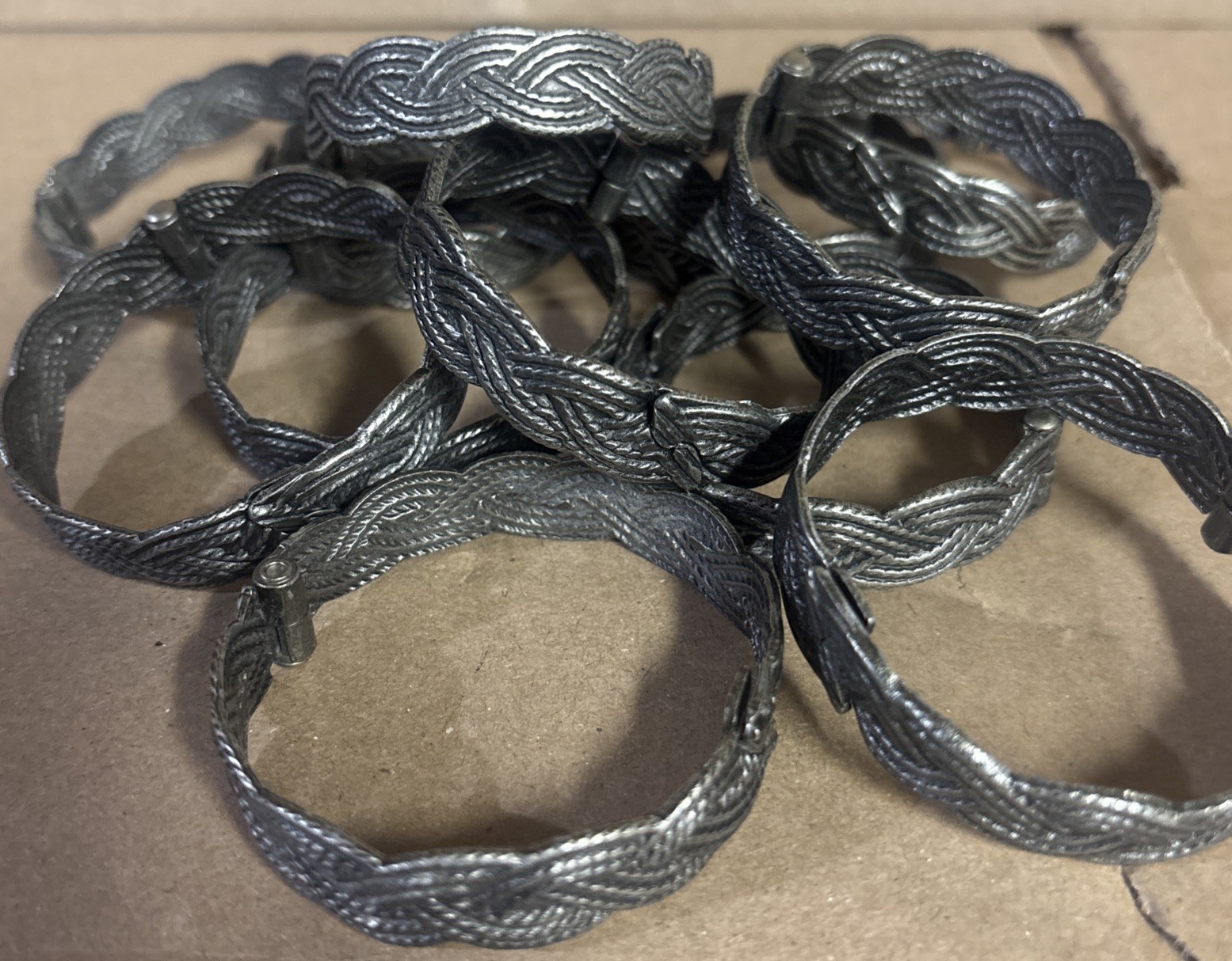 Set Of 12 Heavy Braided Curtain Rings Pewter Tone Metal Drapery Hardware Vintage