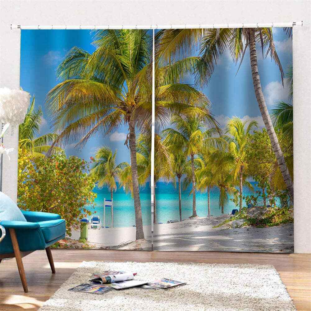 many straight thick coconut trees Printing 3D Blockout Curtains Fabric Window