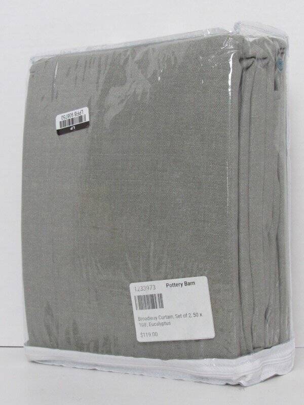 Pottery Barn Broadway Curtains Unlined Set/2 50 x 108″ (2 Panels) Eucalyptus New