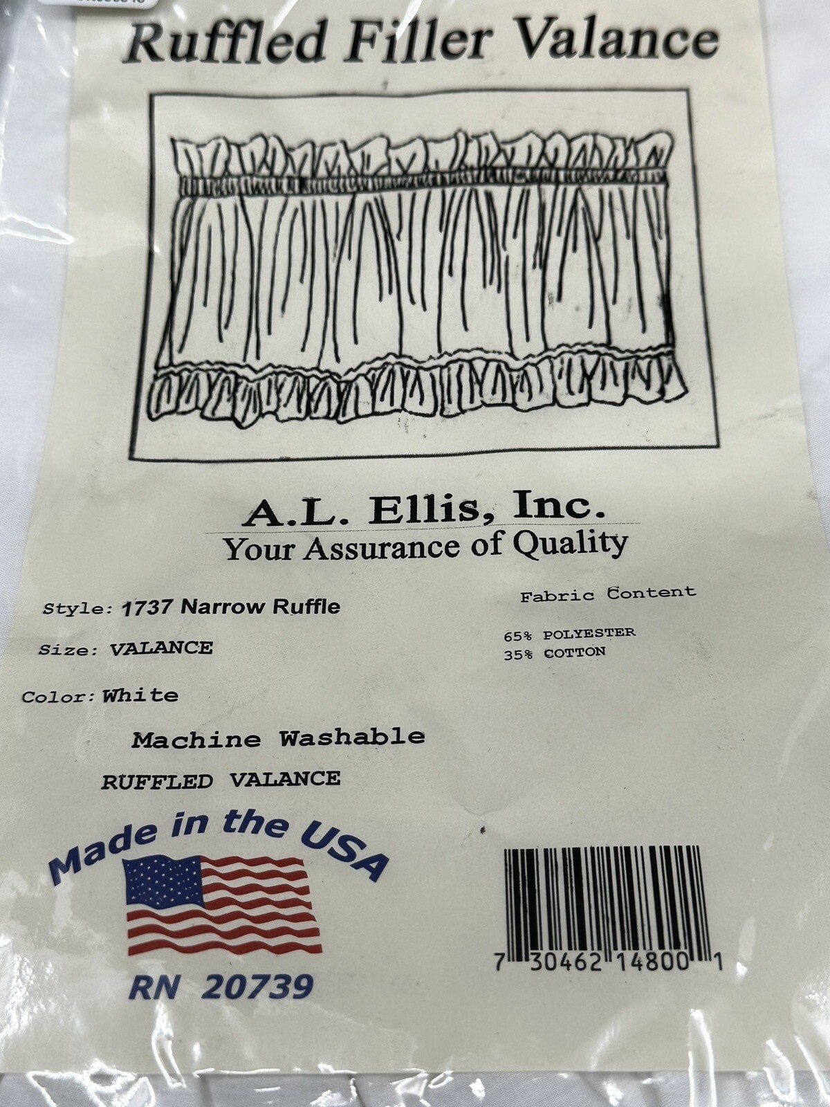 A.L. Ellis Inc Ruffled Filler Valance 1737 Narrow Ruffle White Machine washable