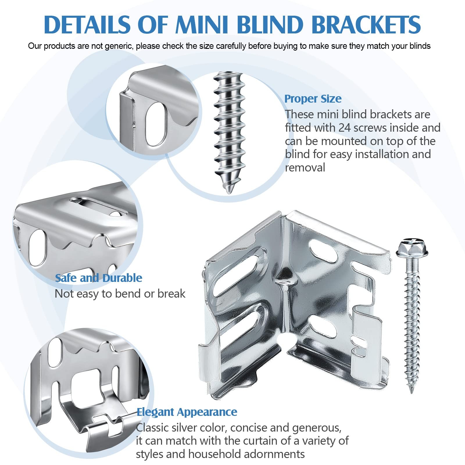 6 Pieces Mini Blind Brackets for Window Blinds, with Screws (1.5 x 2 Inch)