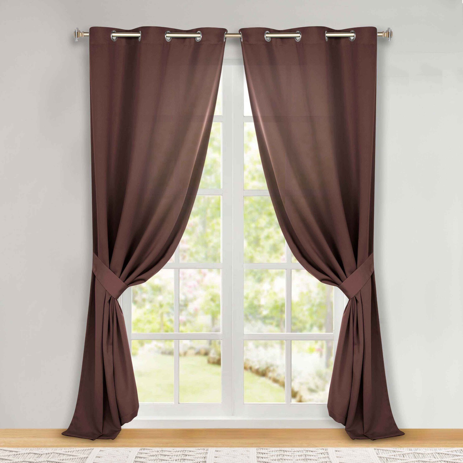 Solid Classic 46″ Wide Room Darkening Blackout Curtain Panel Set of 2 With Ties