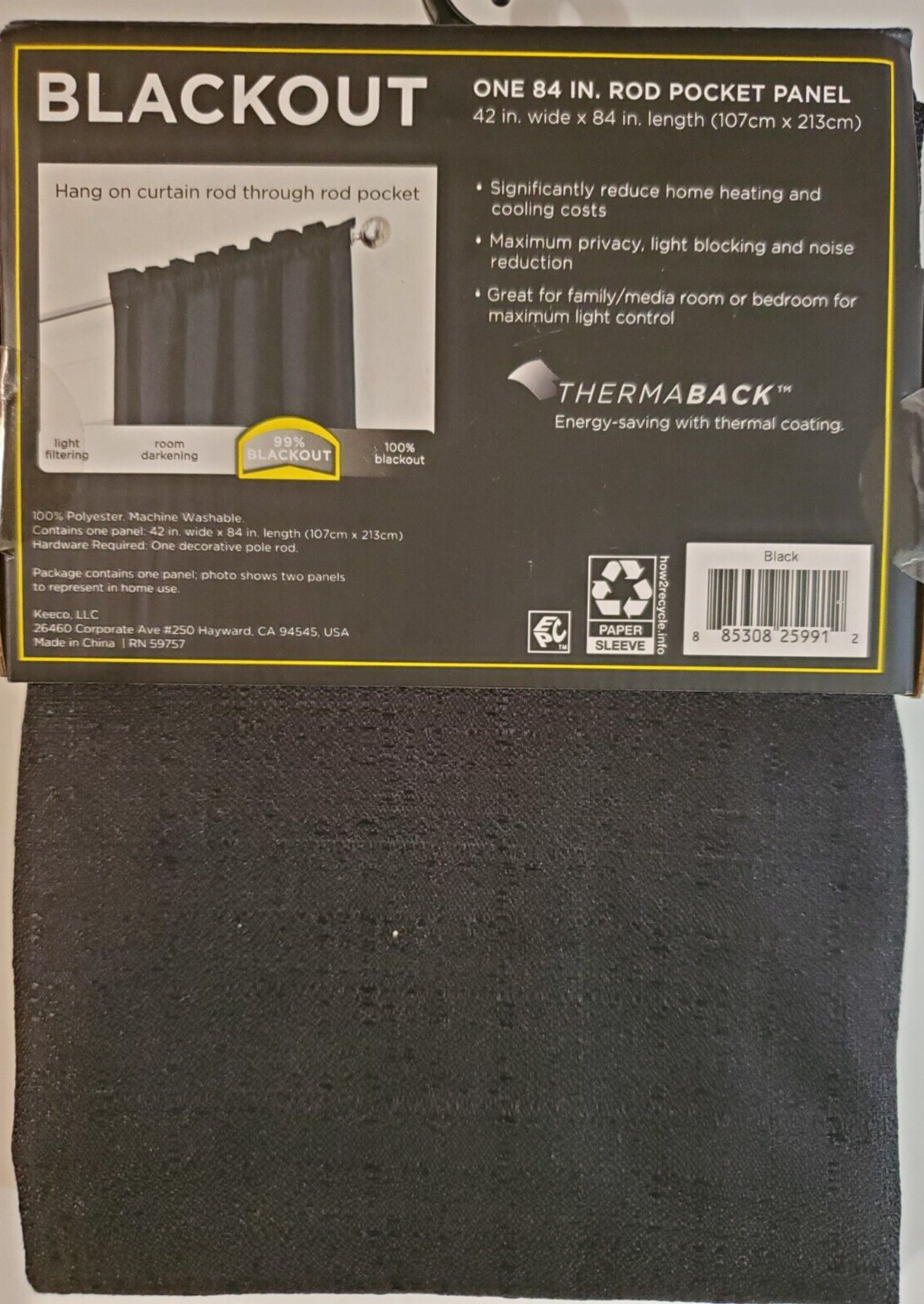NEW ECLISPE SAMARA BLACKOUT ROD POCKET SINGLE CURTAIN PANEL 42×84 BLACK
