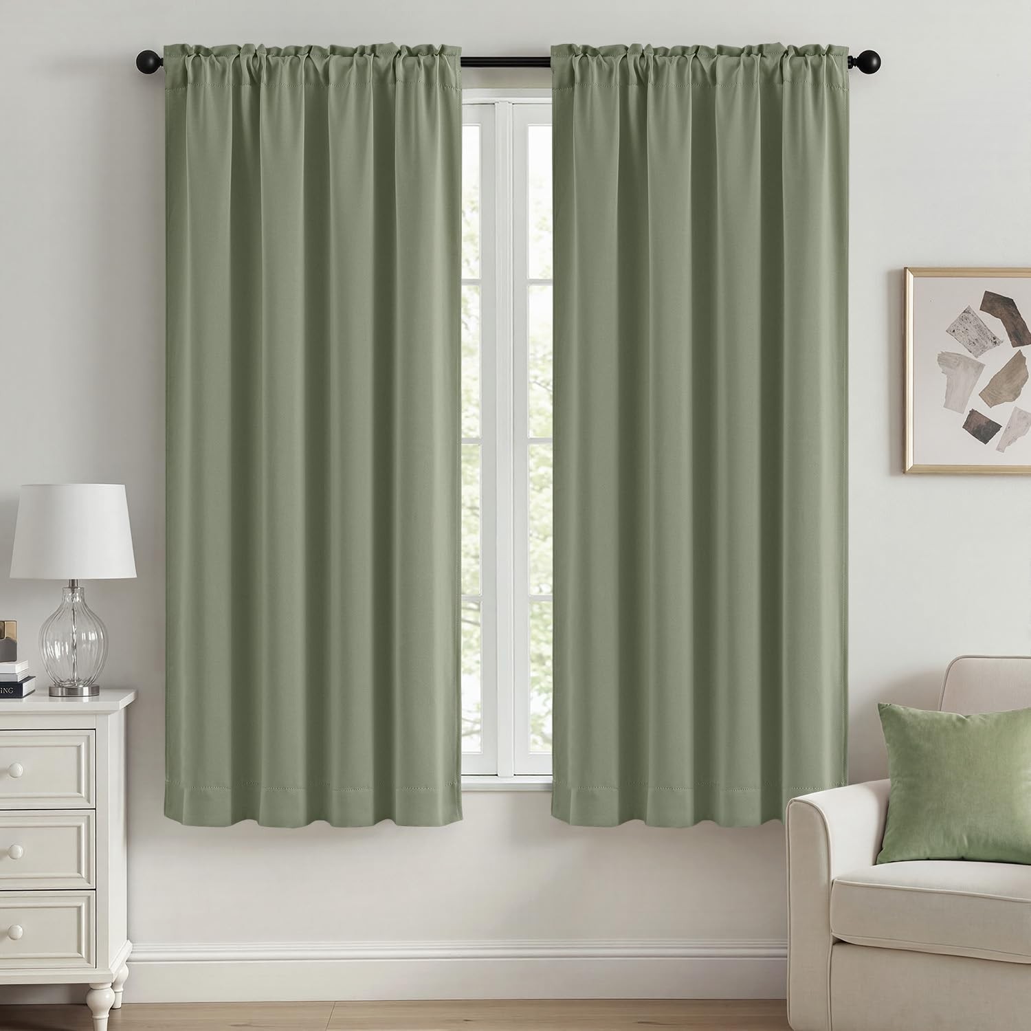 MIULEE Sage Green Blackout Curtains for 40″W x 63″L (Pack of 2),