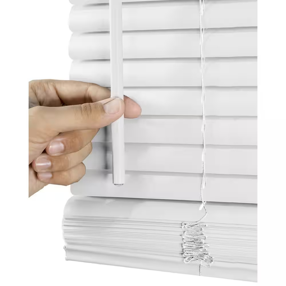 White Cordless 1 In. Vinyl Mini Blind – 70 In. W X 48 In. L Free Shipping NEW