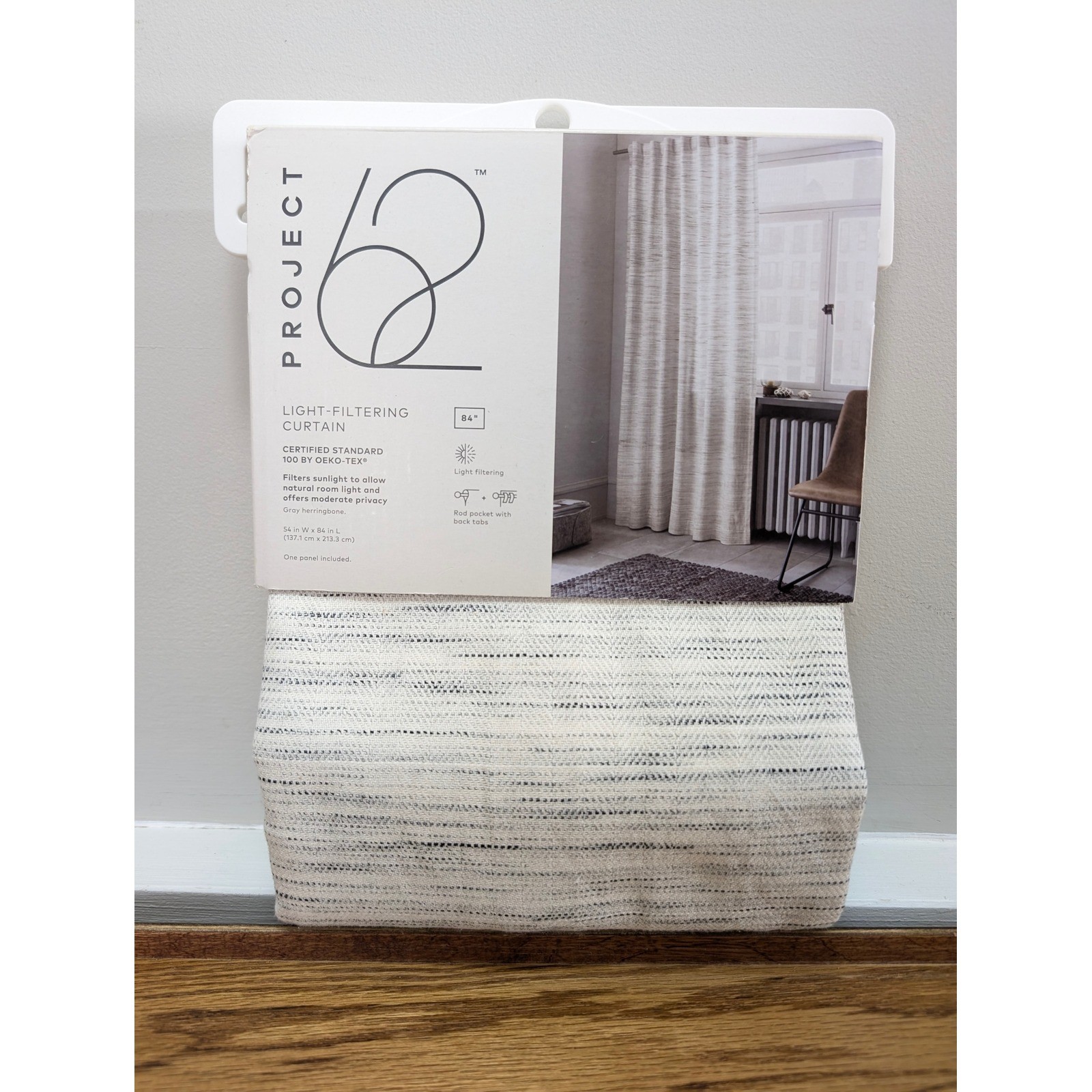 Project 62 Light Filtering Curtain Panel 54×84 Gray Herringbone Cotton Target