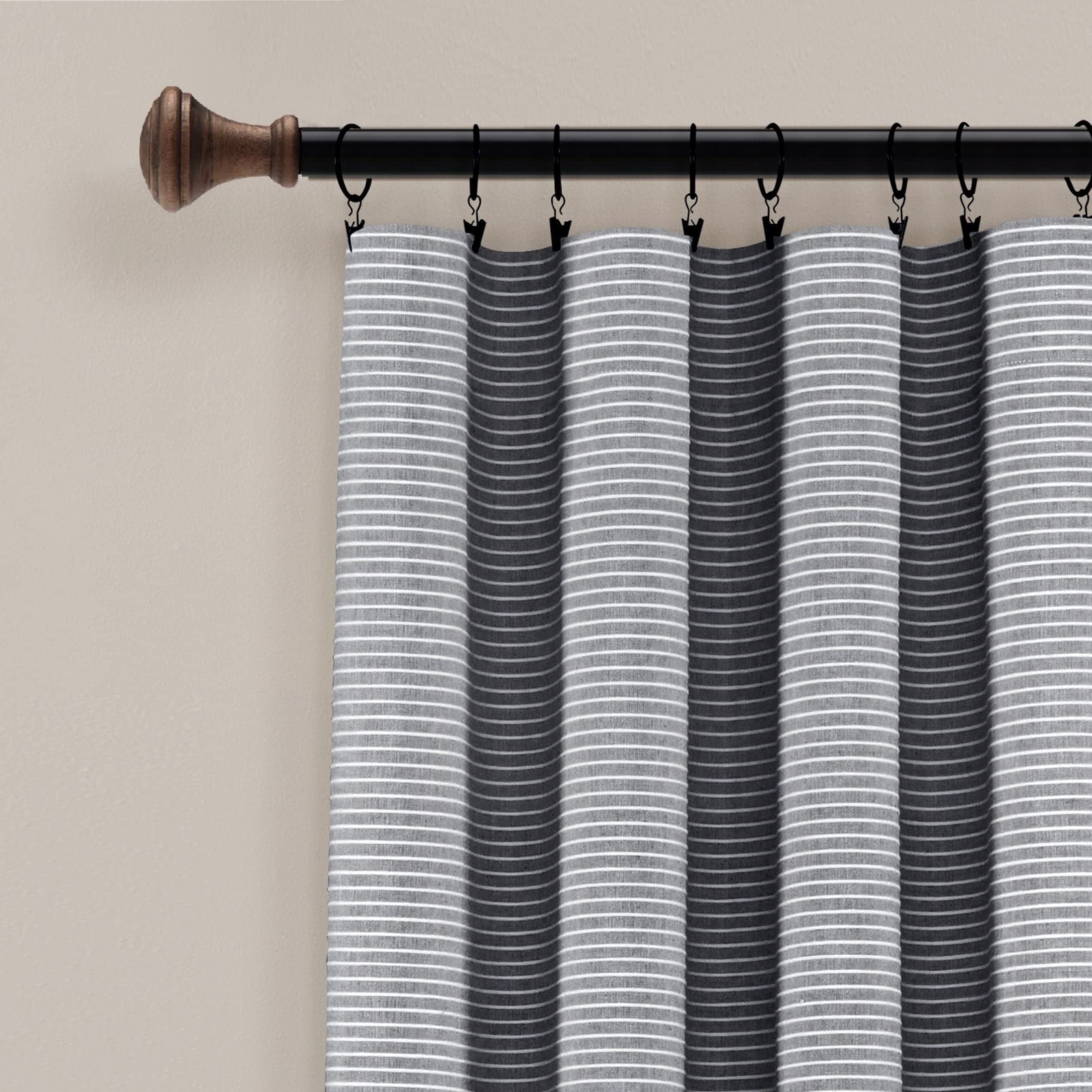 Farmhouse Button Stripe Yarn Dyed Cotton Blend Window Curtain Panels Pair 40″…