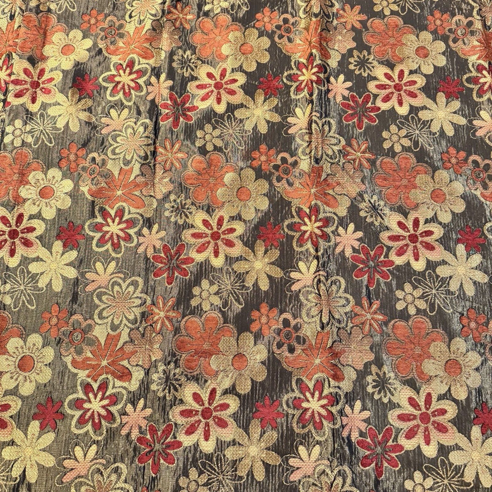 Brocade Flower Power Custom drapes 114”x50” , 4 Panels Brown, Orange, Red, Gold
