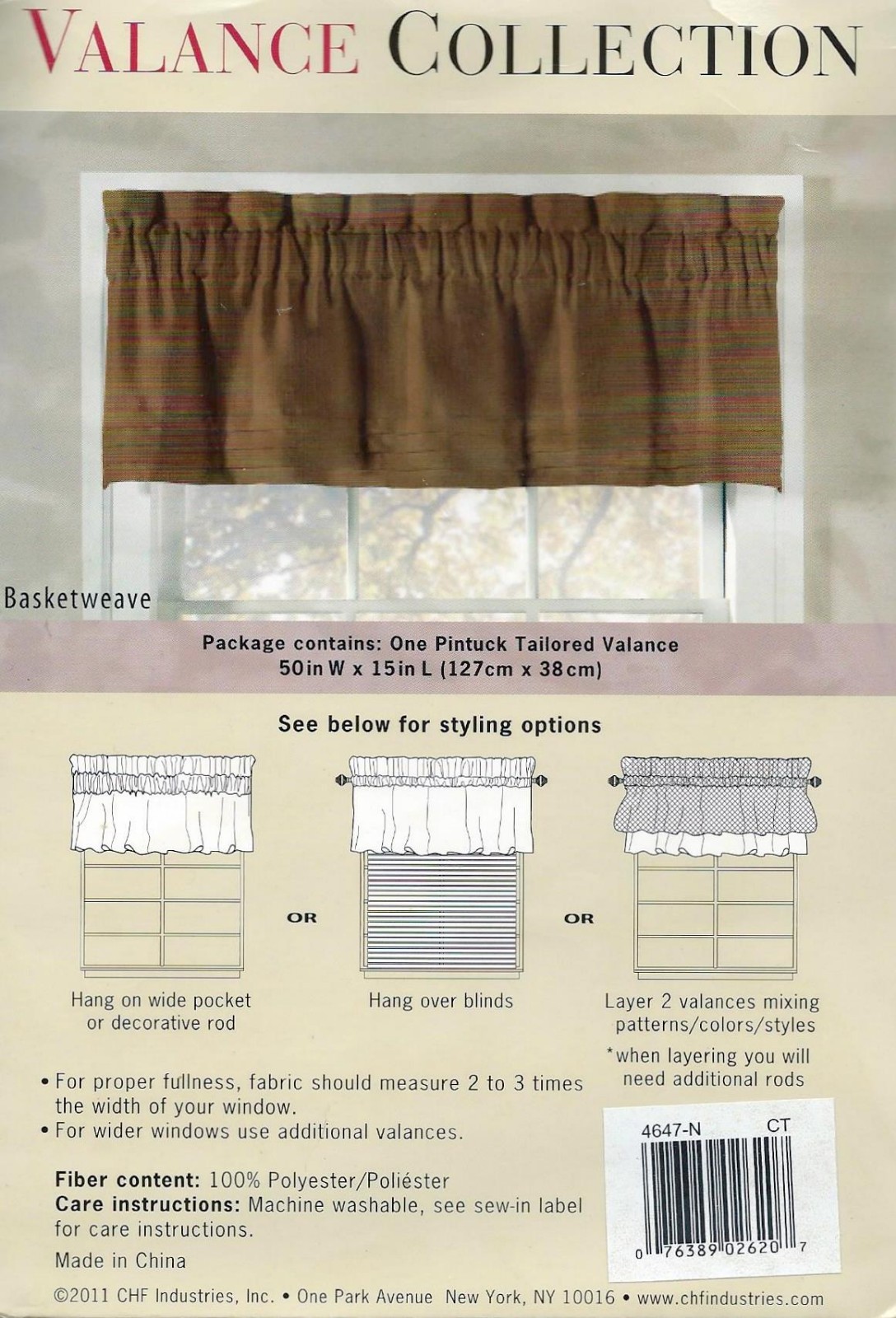 Two Pintuck Tailored Valances – Chocolate 50″ x 15″ Top Treatment – Basketweave