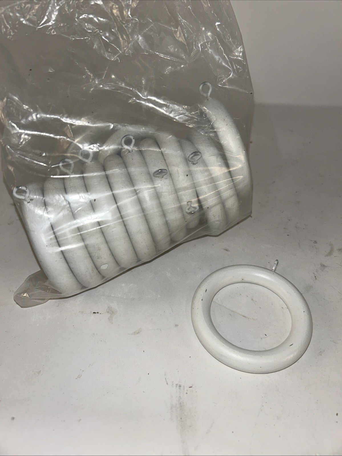 Lot Of 14 Small White Wooden Drapery Rings 1 3/4”