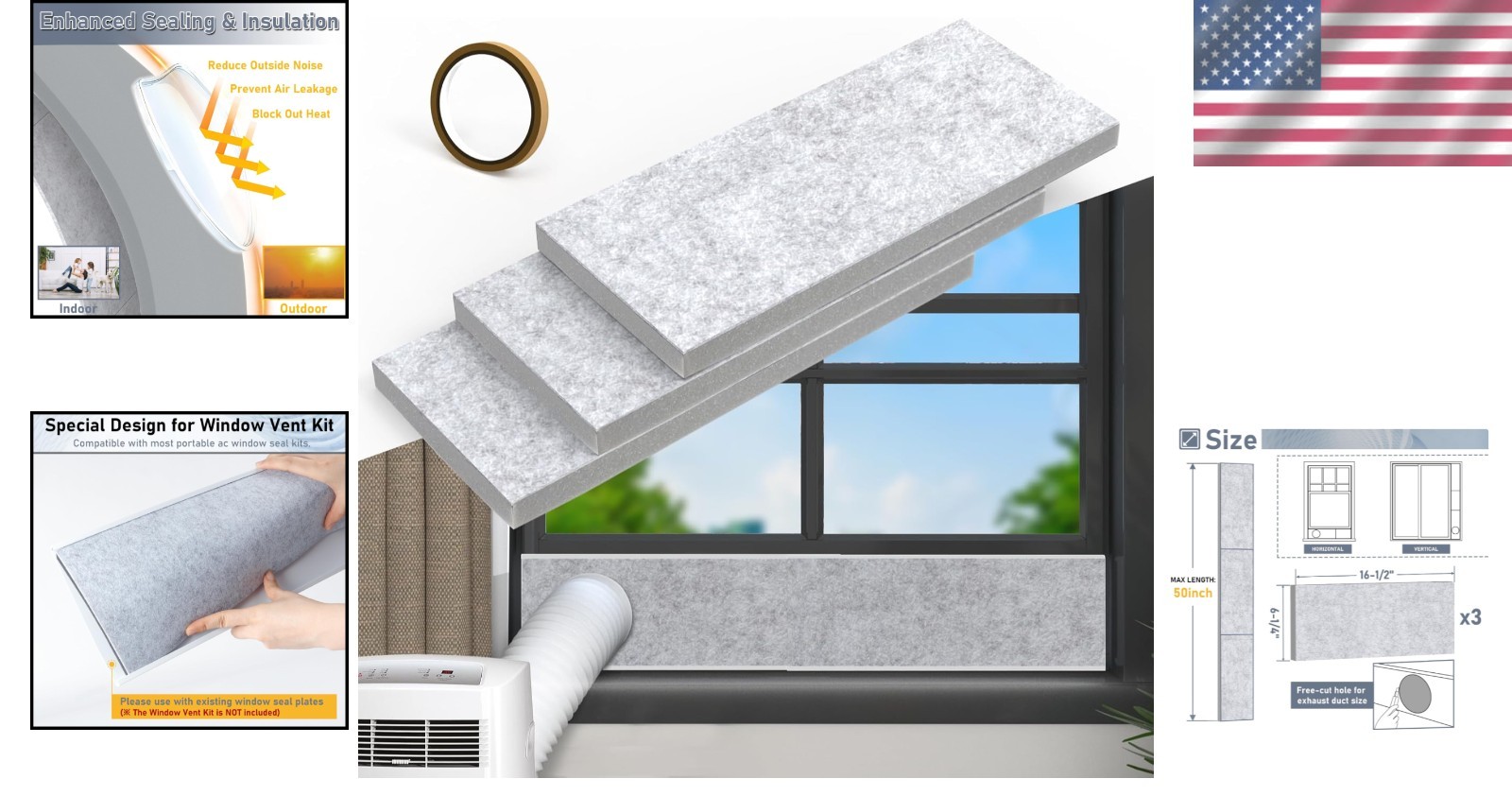Insulated Foam Panels for Portable AC Window Seal Kit 16.5×6.25 In 3 Pack