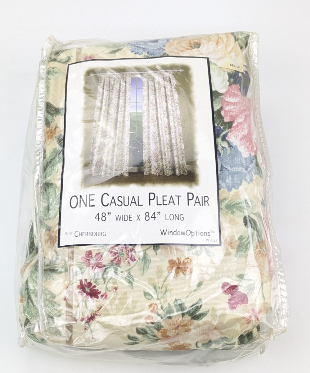WindowOptions Casual Pleat Pair Cherbourg Pattern 48″x84″ Curtains Floral NOS