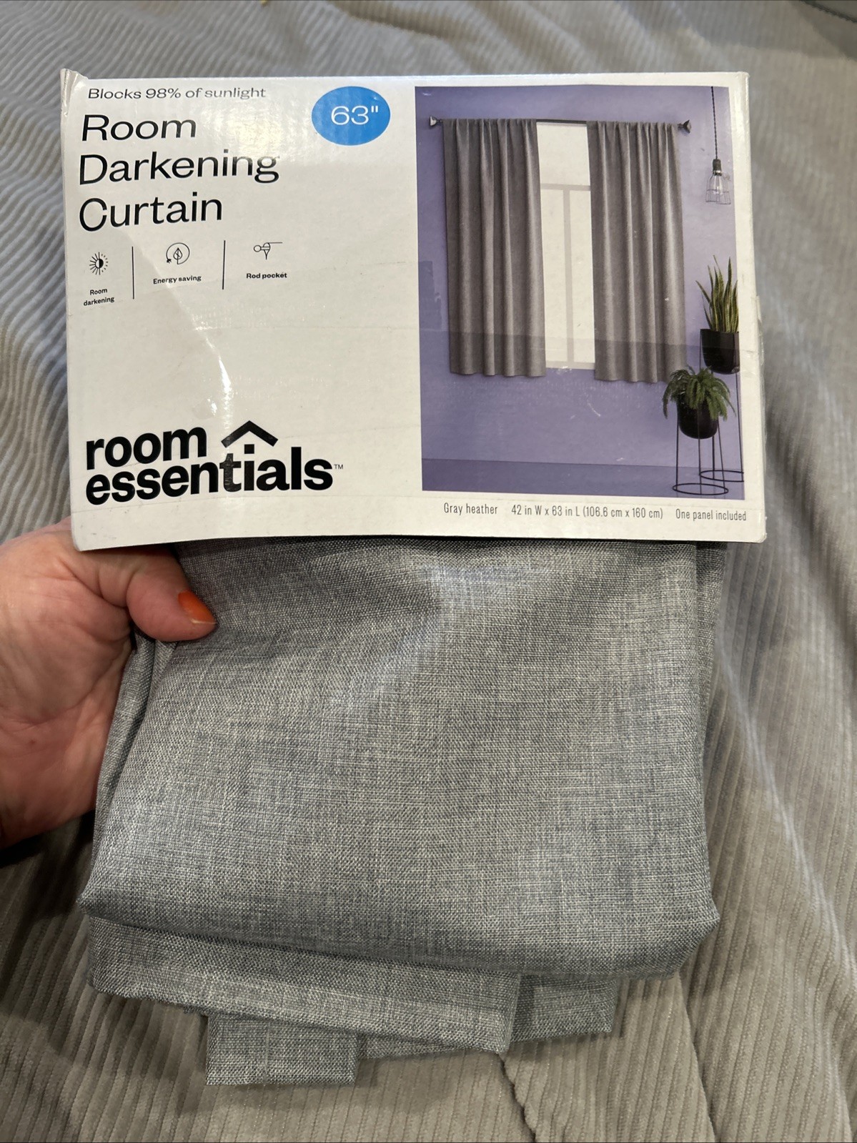 Room Essentials Room Darkening Heathered Gray Single Curtain Panel 42″ x 63″