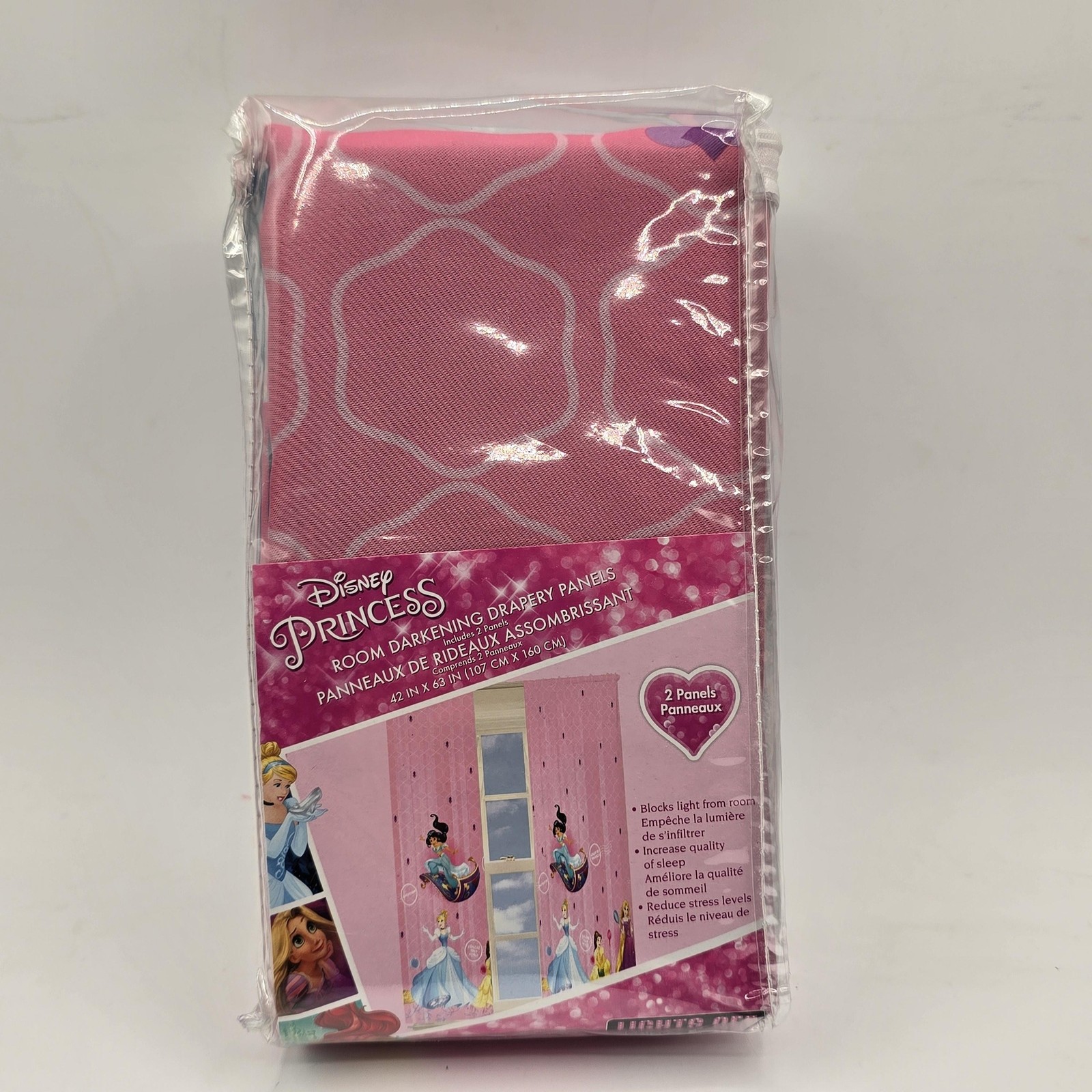 Disney Princess Room Darkening Drapery Panels 42×63 Pink Kids Bedroom Blackout